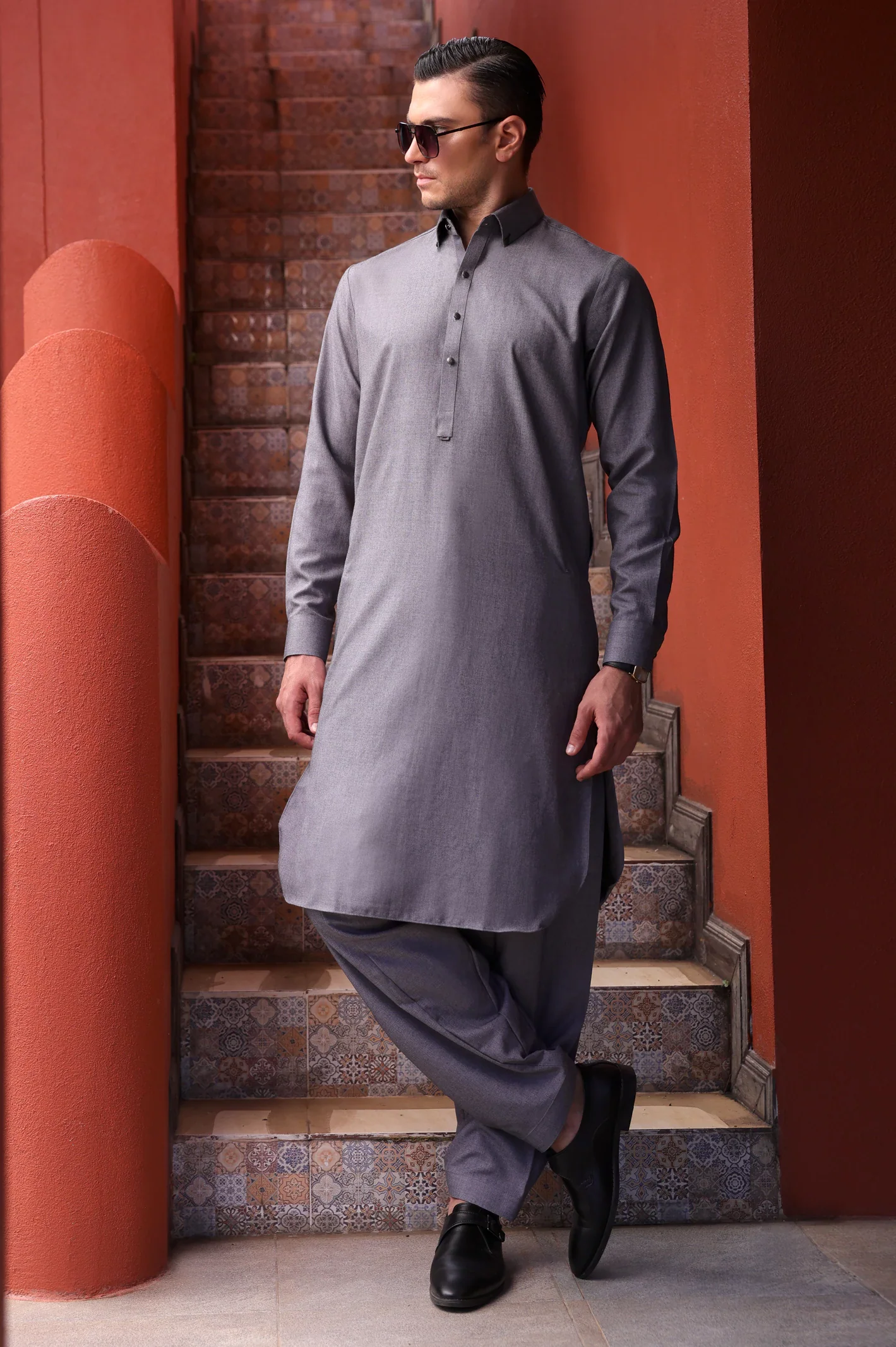 Grey Wash & Wear Shalwar Kameez - Image 2