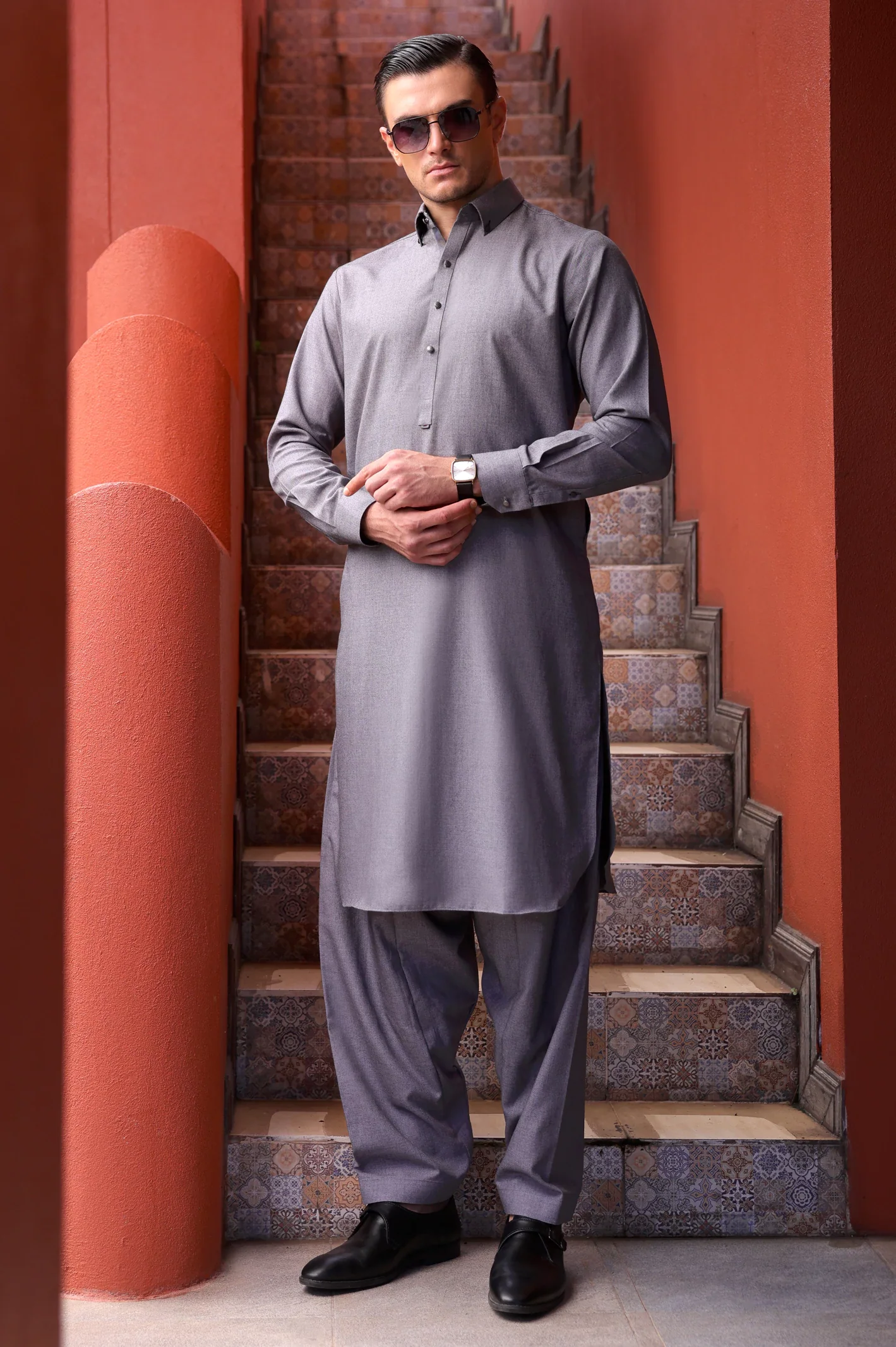 Grey Wash & Wear Shalwar Kameez - Image 4