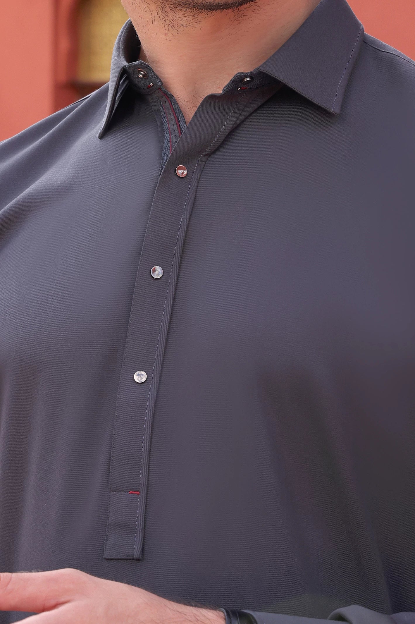 Dark Grey Wash & Wear Shalwar Kameez - Image 3