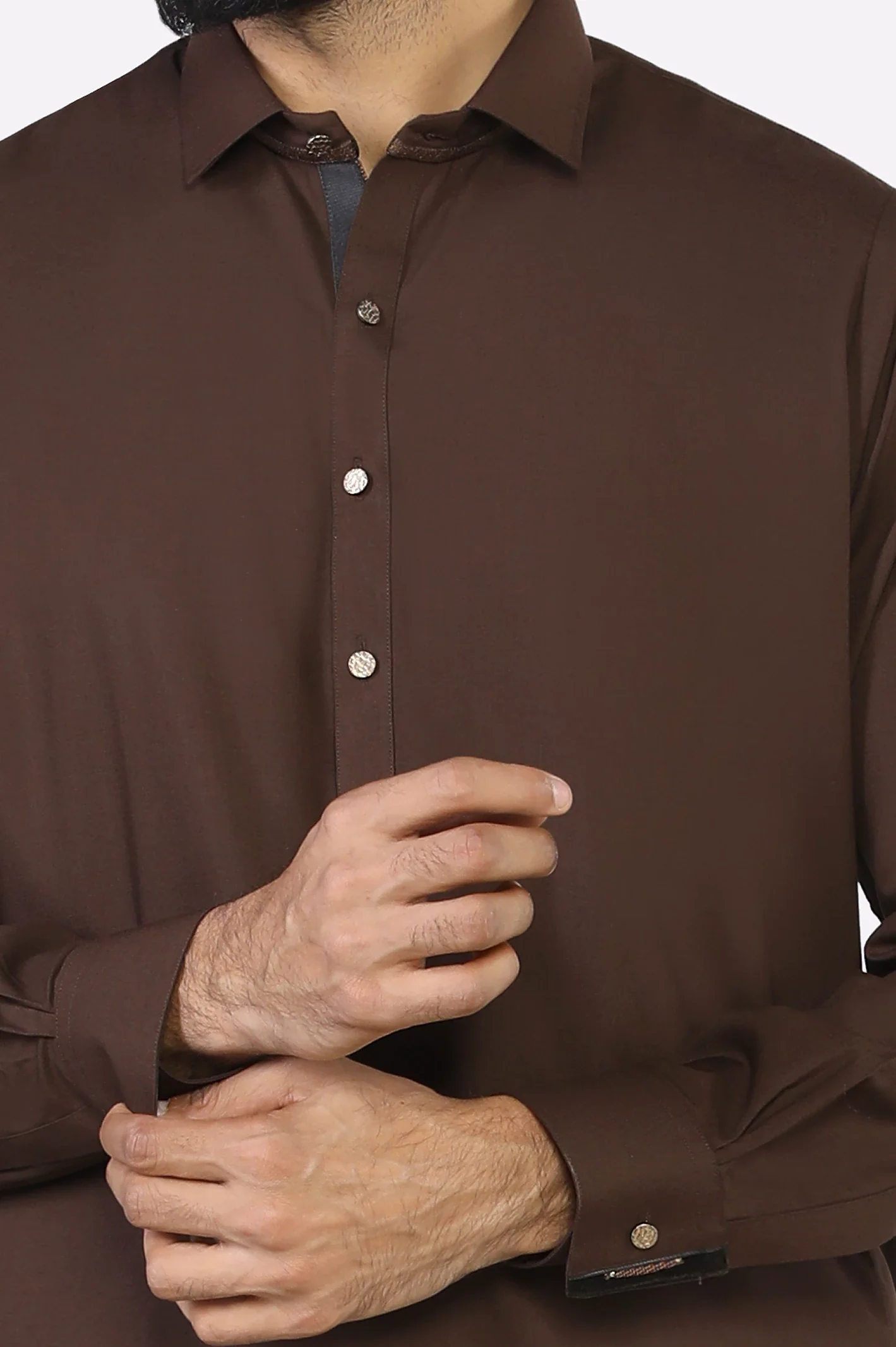 Brown Wash & Wear Shalwar Kameez - Image 3