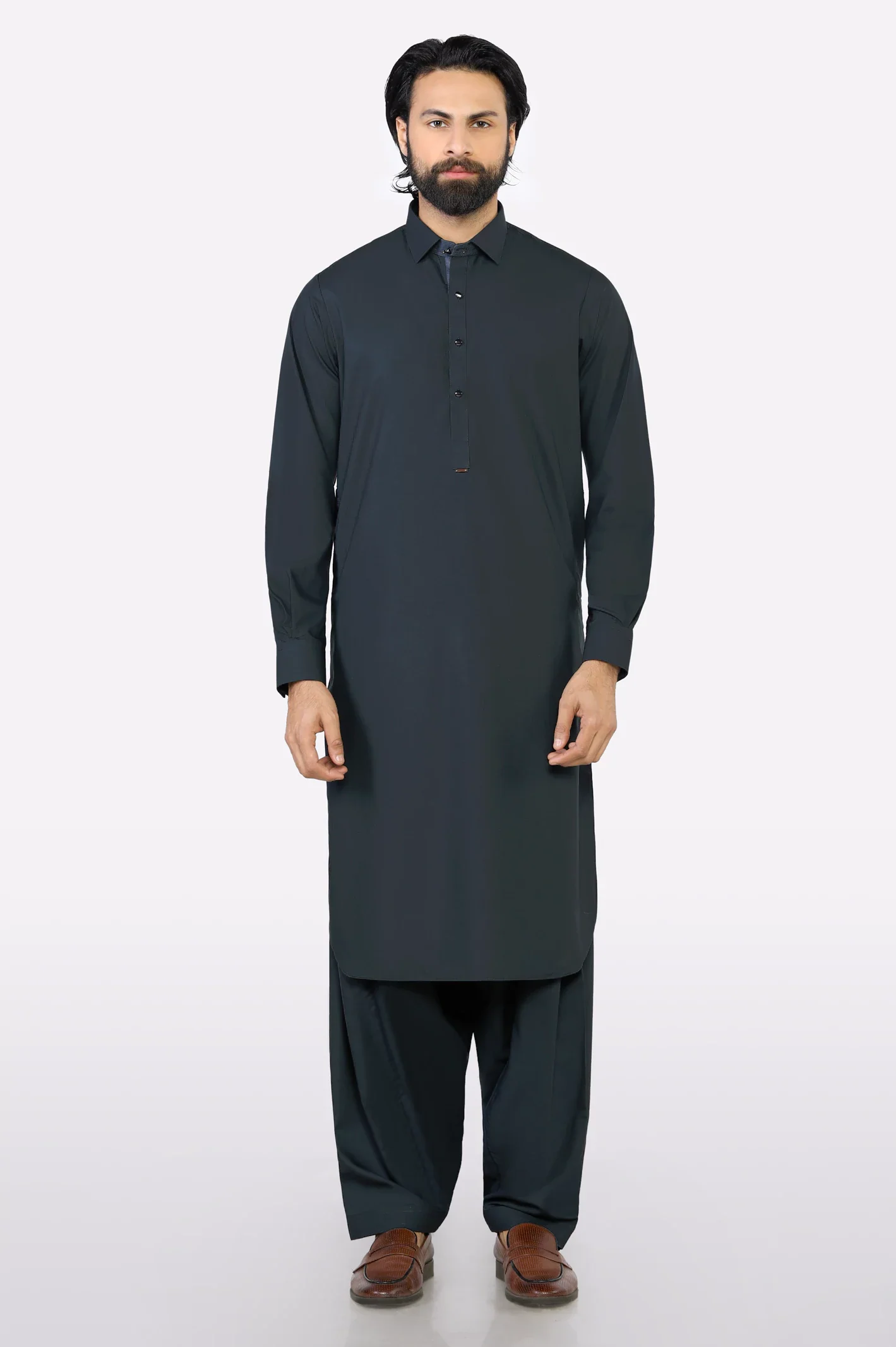 Dark Grey Wash & Wear Shalwar Kameez - Image 2