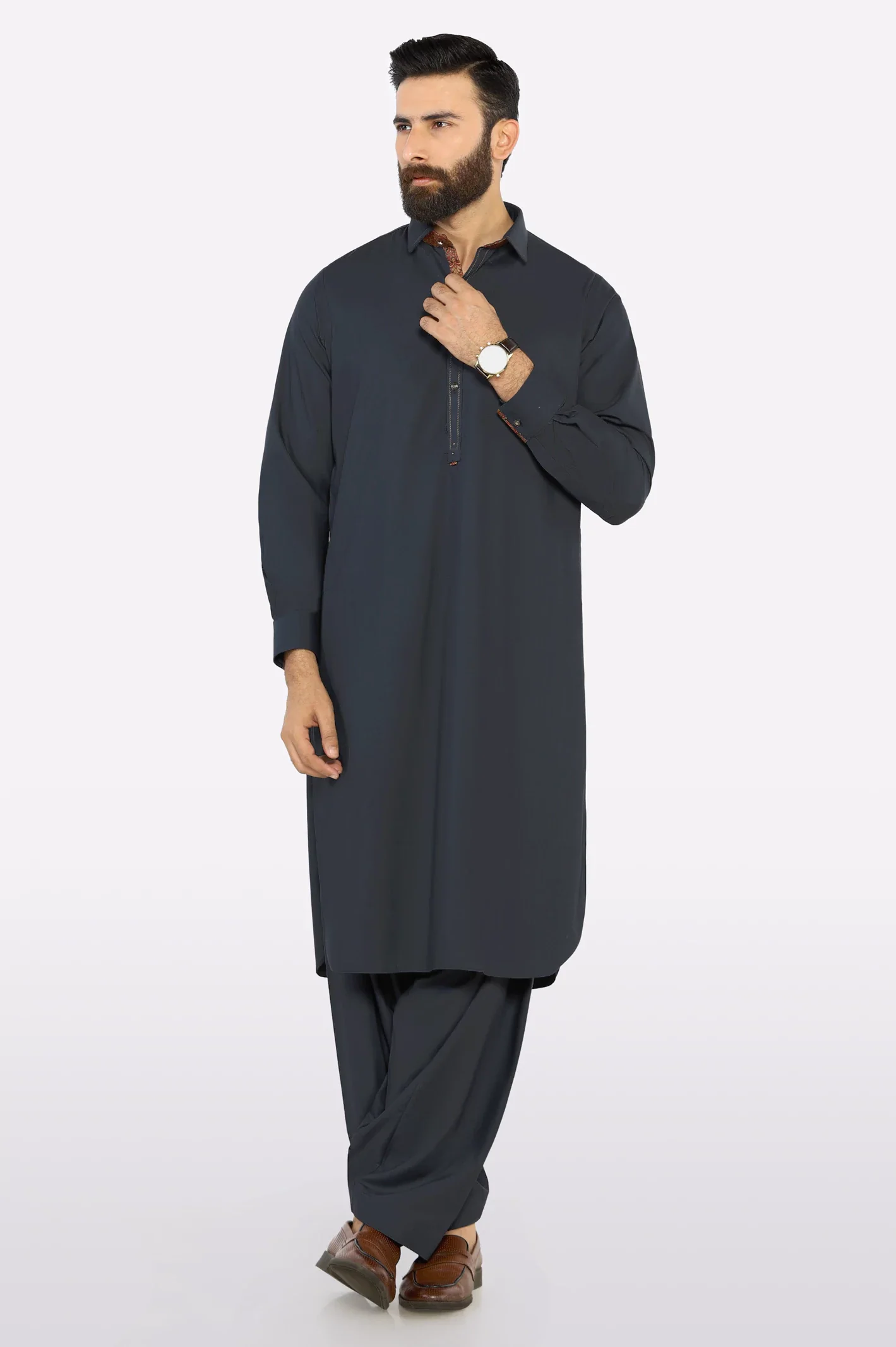 Grey Wash & Wear Shalwar Kameez - Image 2