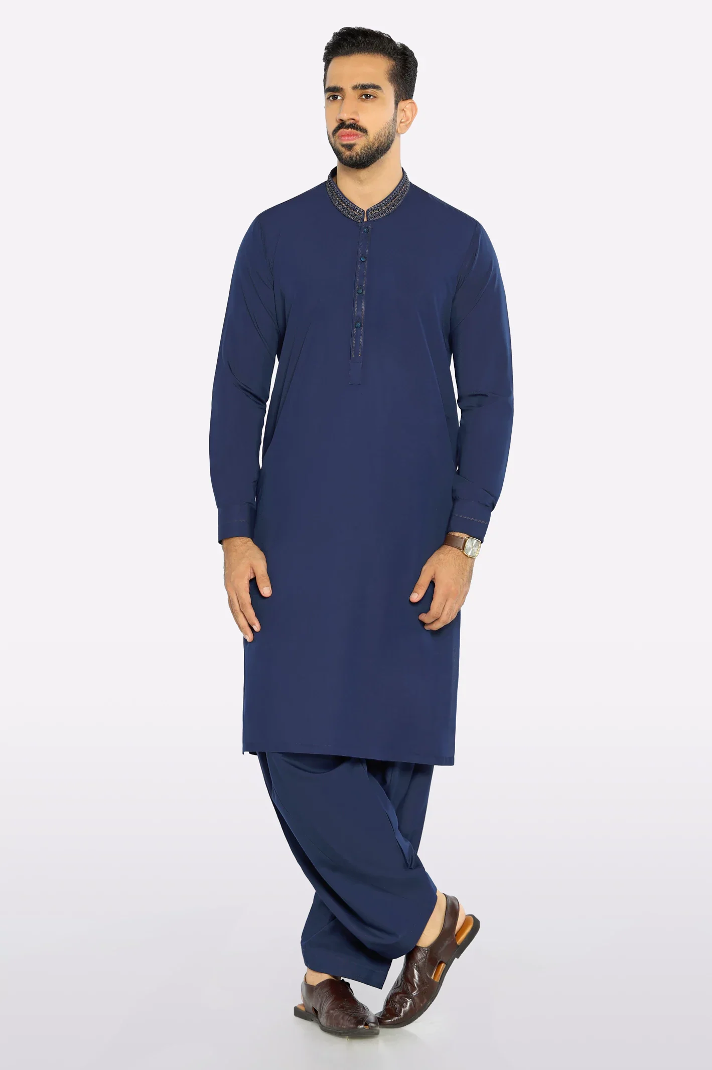 Royal Blue Wash & Wear Shalwar Kameez - Image 2