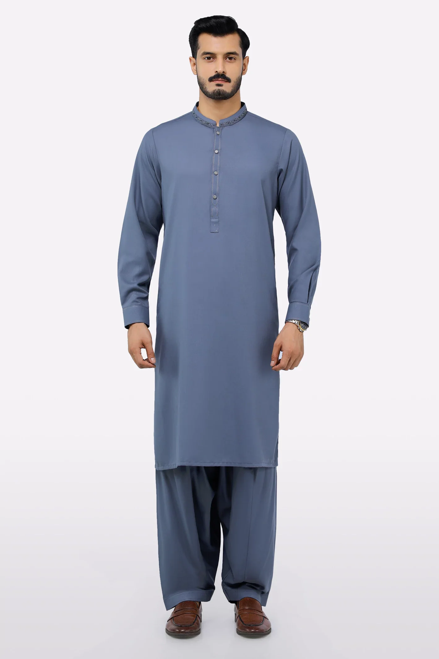 Grey Wash & Wear Shalwar Kameez - Image 2