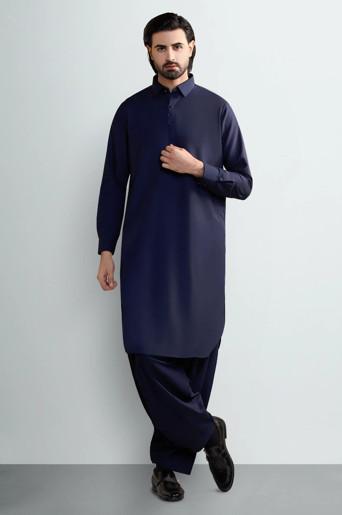 Navy Blue Wash & Wear Shalwar Kameez - Image 2