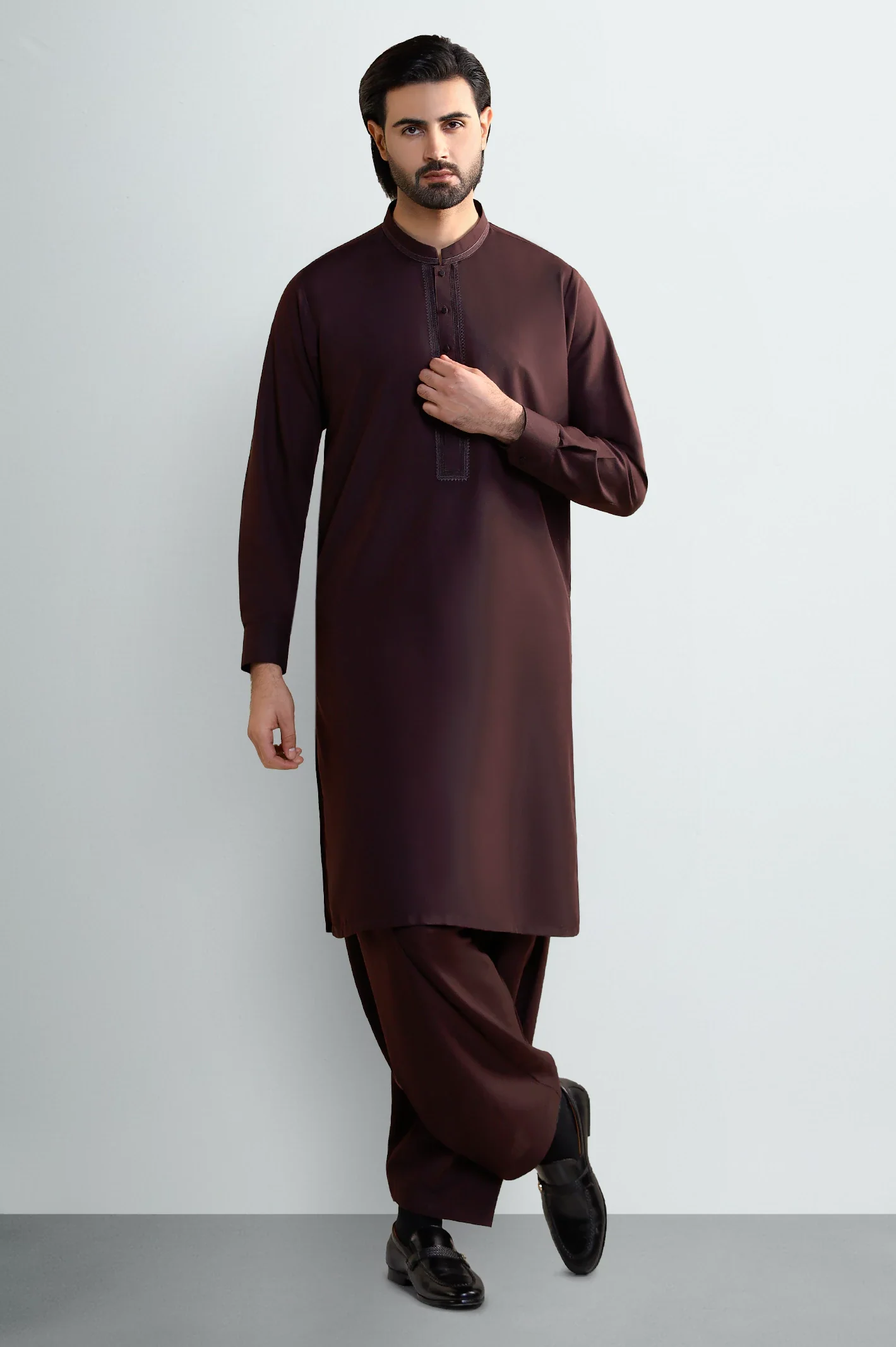 Coffee Brown Wash & Wear Shalwar Kameez - Image 2