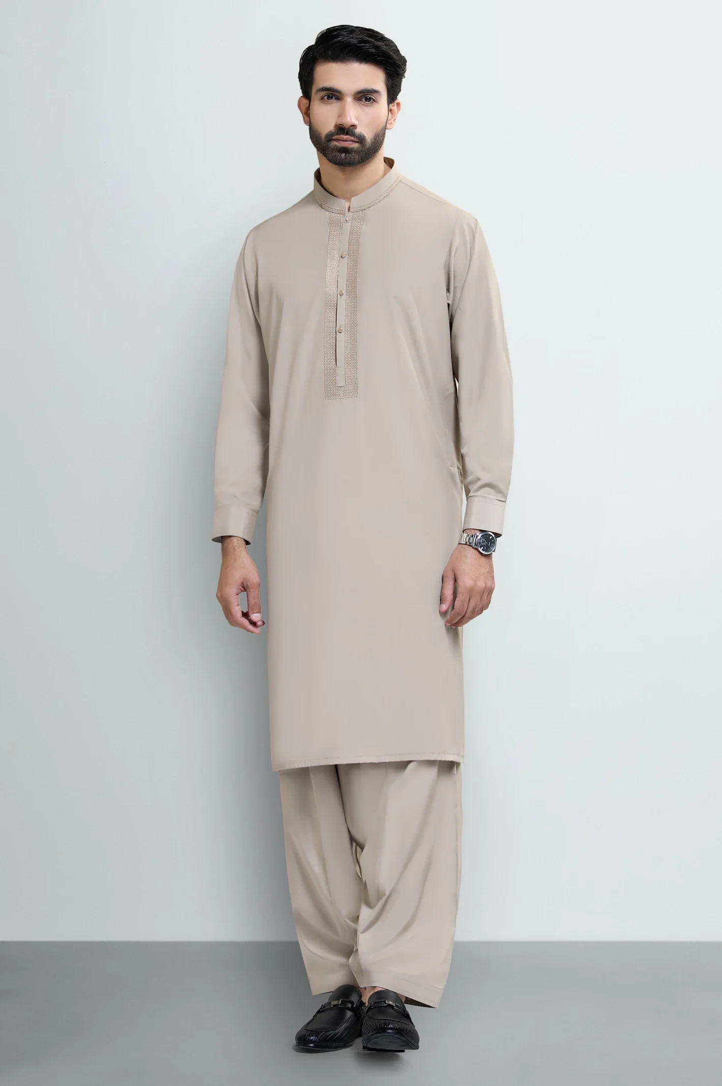 Light Brown Wash & Wear Shalwar Kameez - Image 2