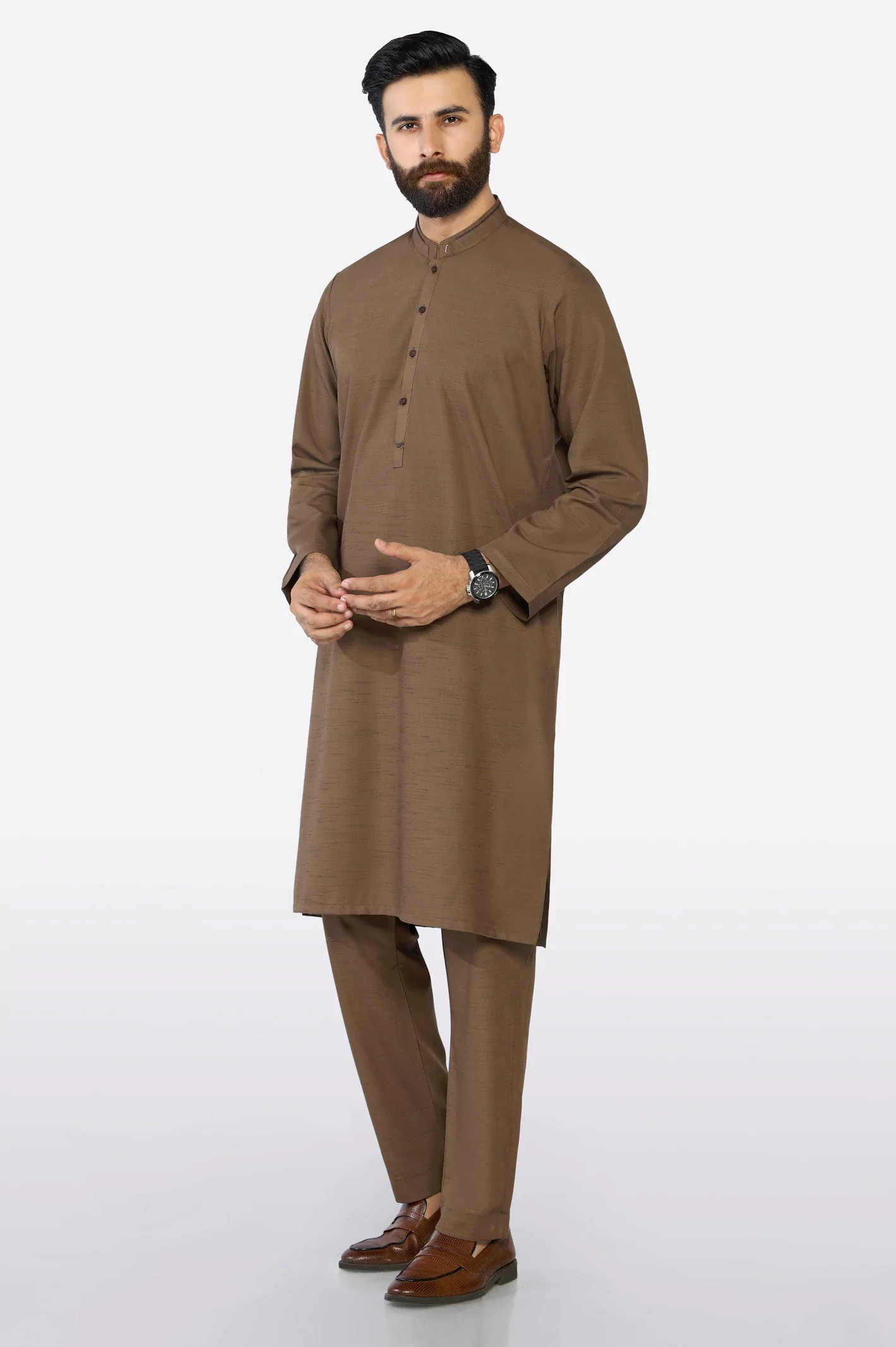 Brown Wash & Wear Kurta Pajama - Image 2