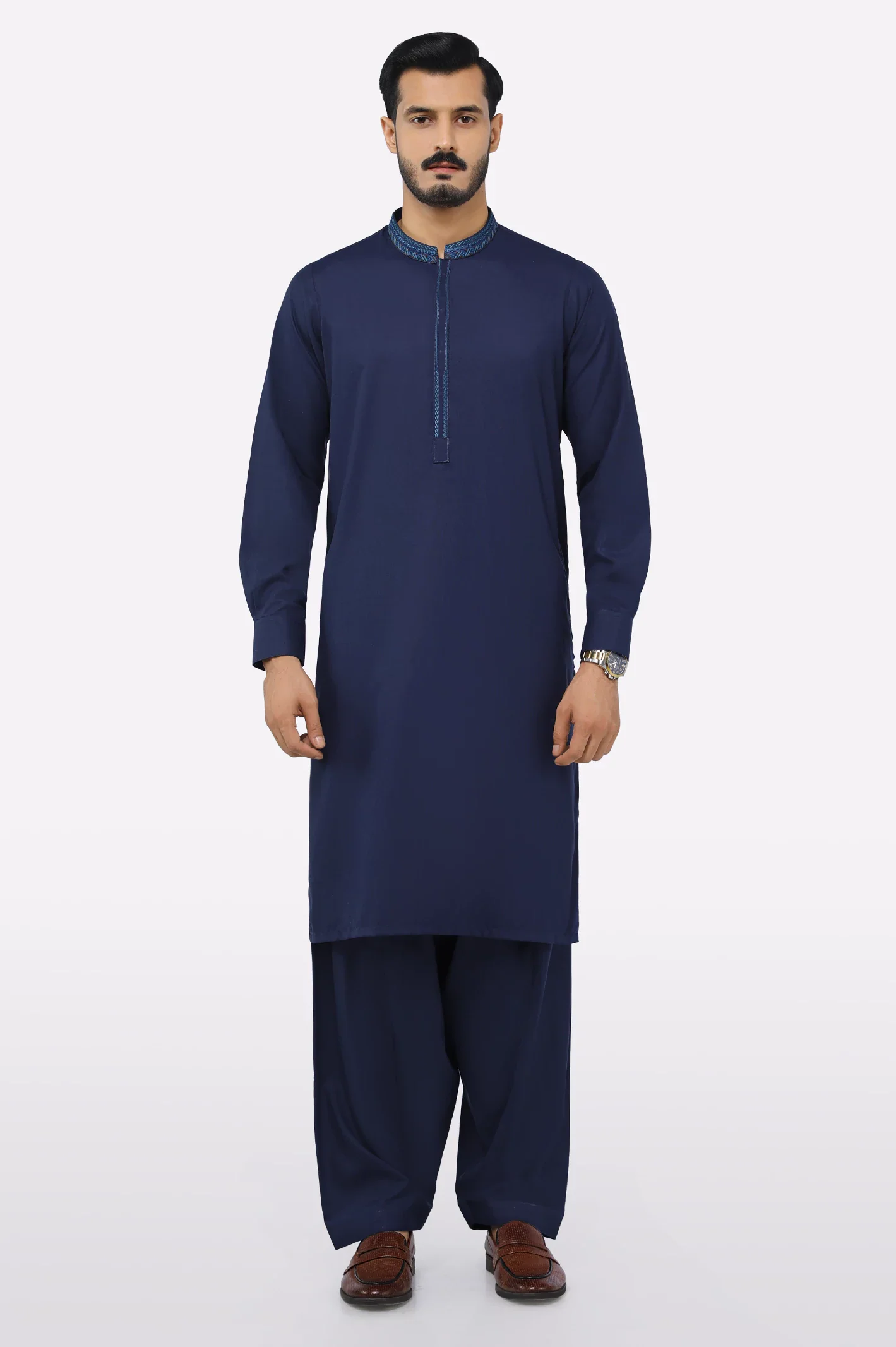 Dark Blue Wash & Wear Shalwar Kameez - Image 2