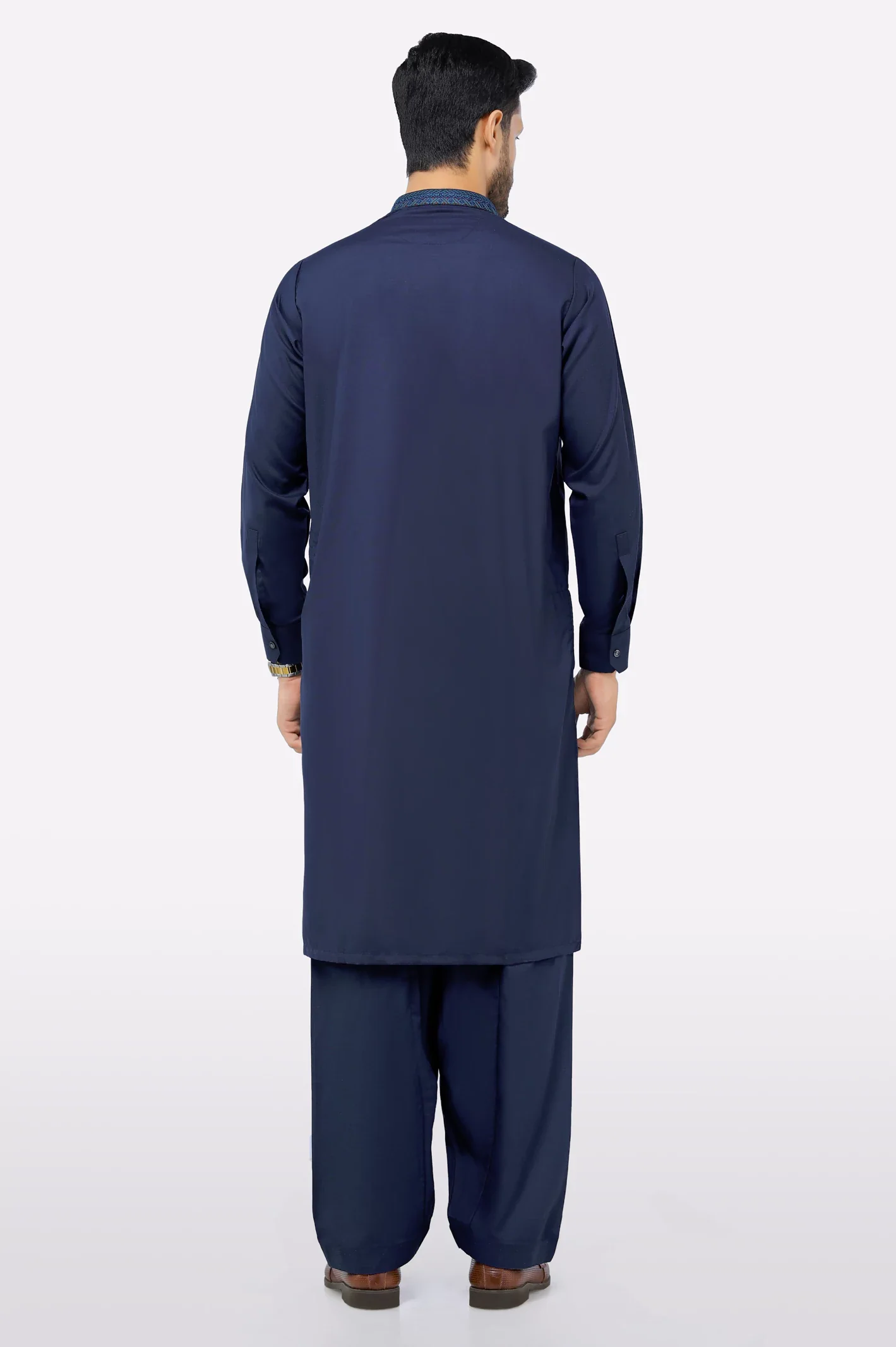 Dark Blue Wash & Wear Shalwar Kameez - Image 4