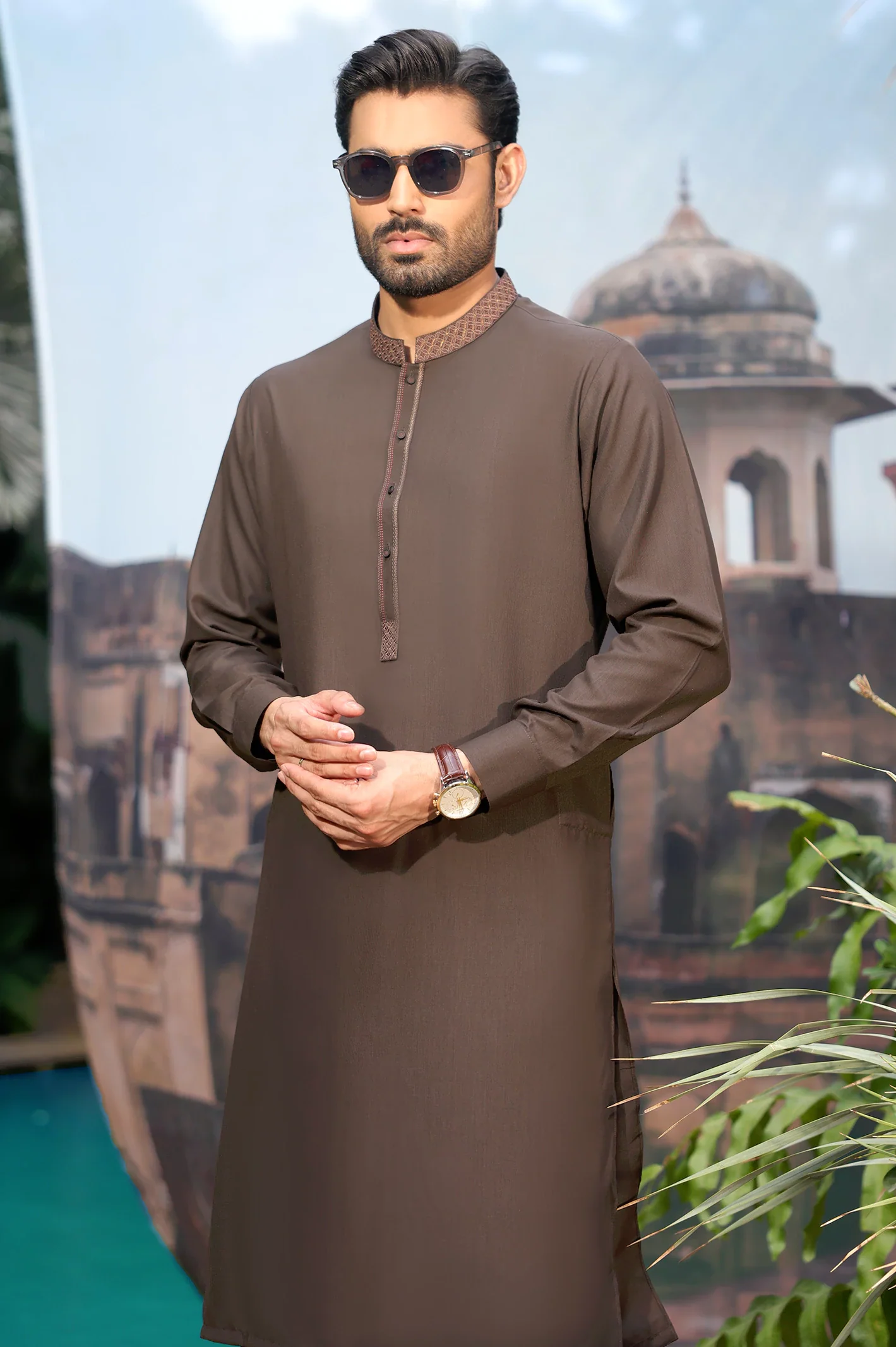 Coffee Brown Wash & Wear Shalwar Kameez - Image 3