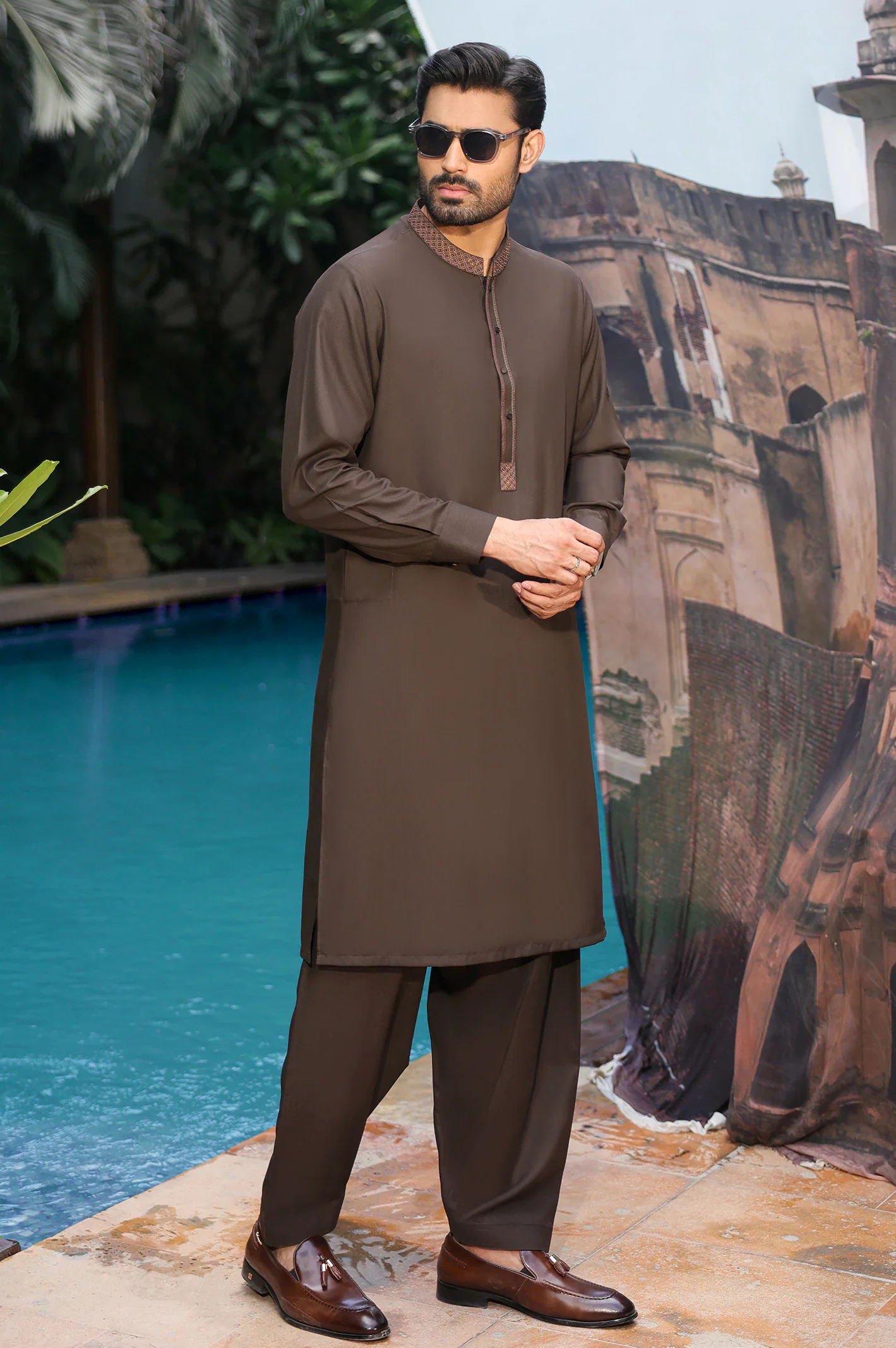 Coffee Brown Wash & Wear Shalwar Kameez - Image 4