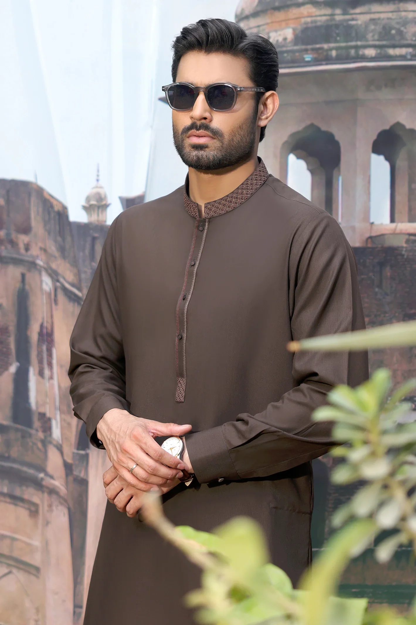 Coffee Brown Wash & Wear Shalwar Kameez - Image 5