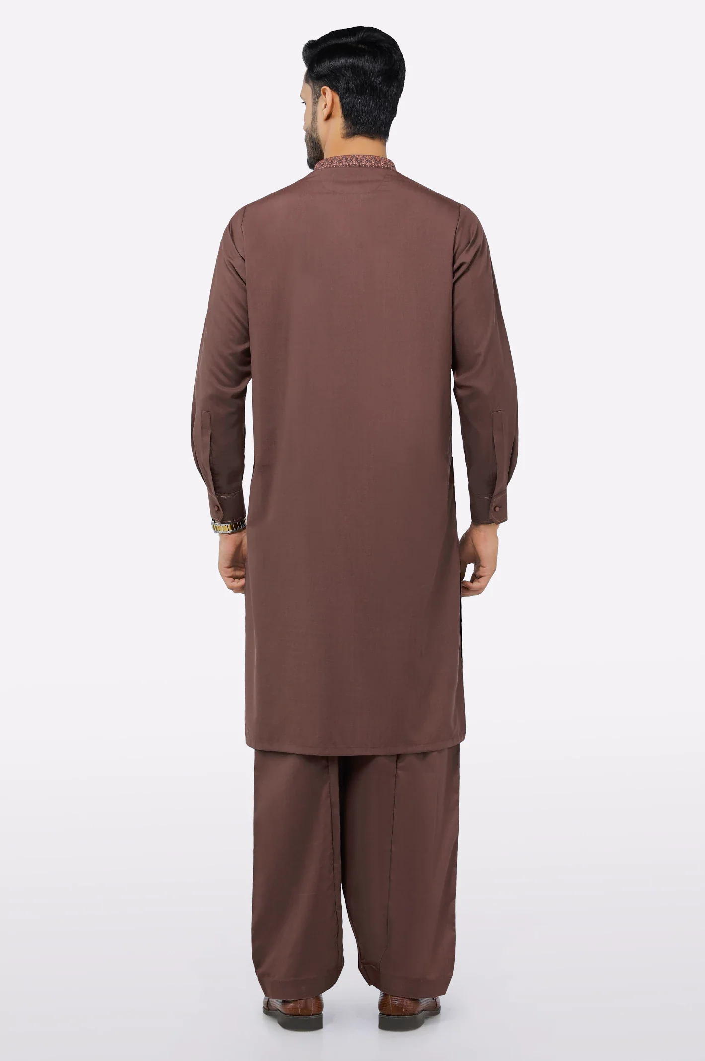 Brown Wash & Wear Shalwar Kameez - Image 4