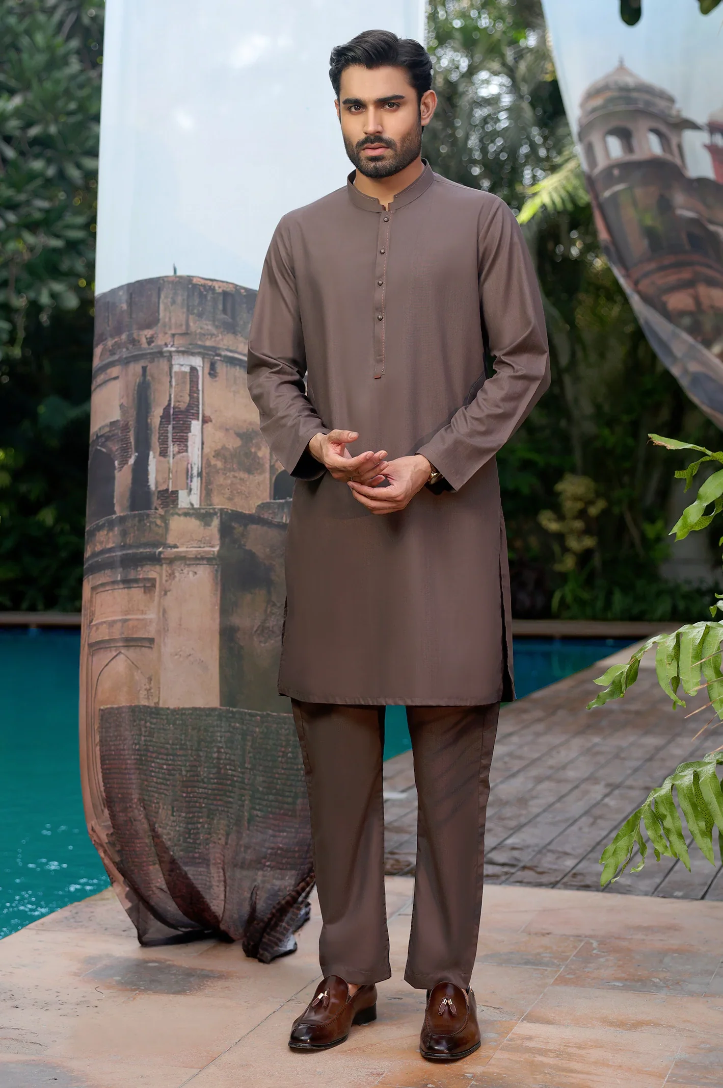 Brown Wash & Wear Kurta Pajama - Image 2