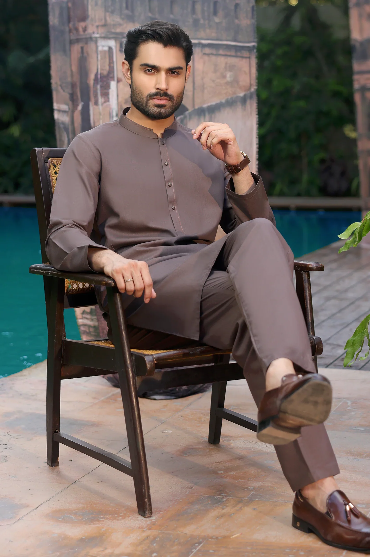 Brown Wash & Wear Kurta Pajama - Image 3