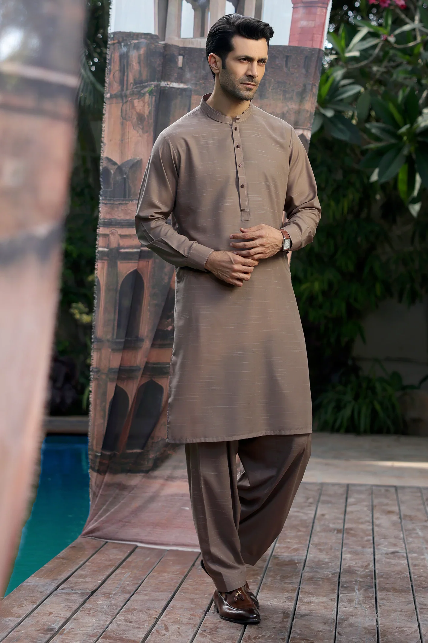 Brown Wash & Wear Shalwar Kameez - Image 2