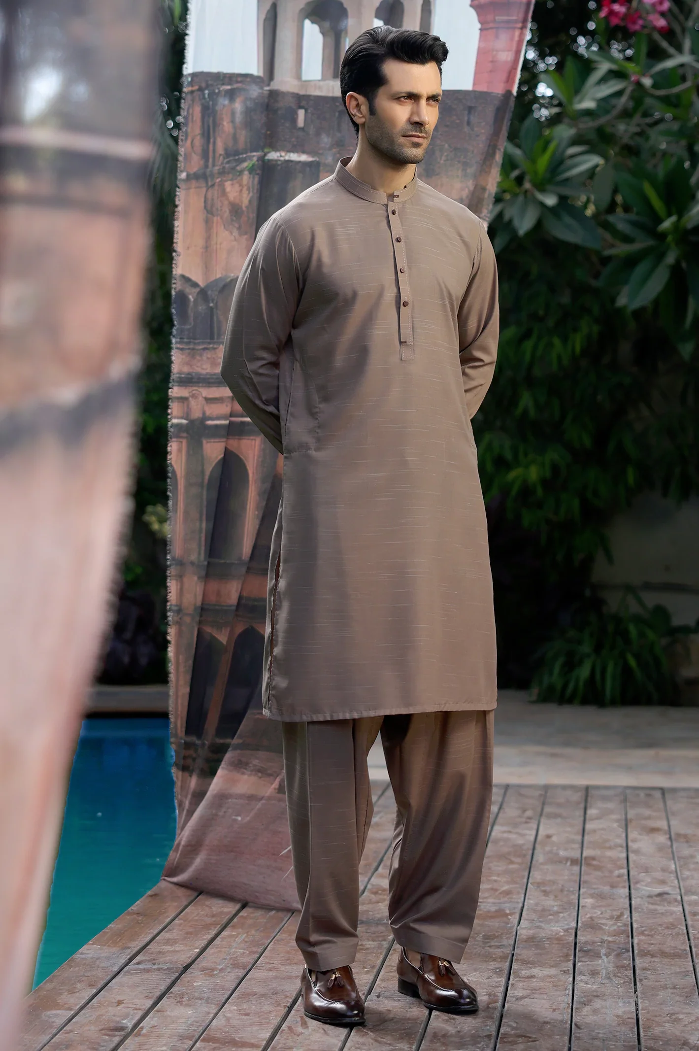 Brown Wash & Wear Shalwar Kameez - Image 4