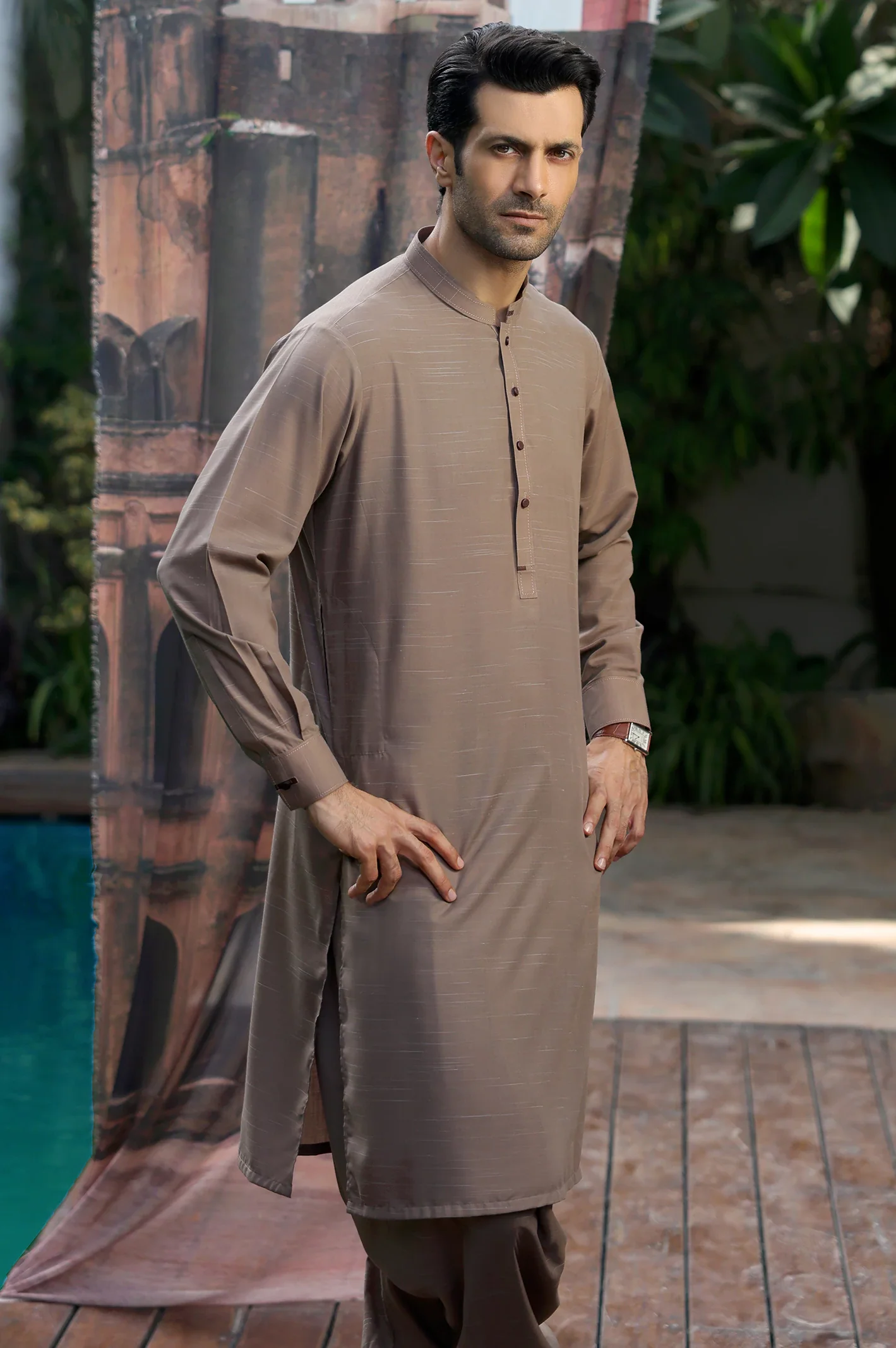 Brown Wash & Wear Shalwar Kameez - Image 6