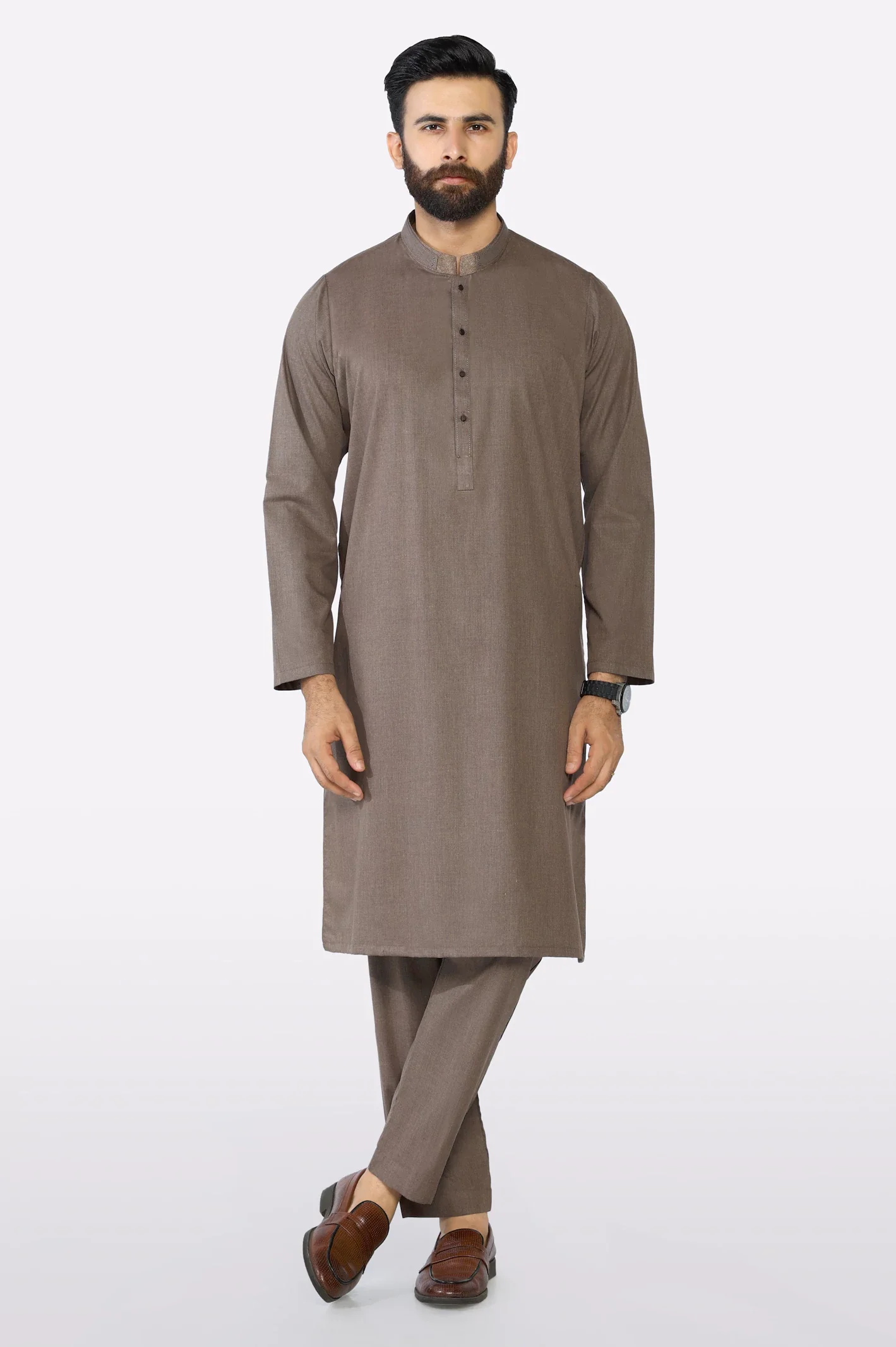 Brown Wash & Wear Kurta Pajama - Image 2