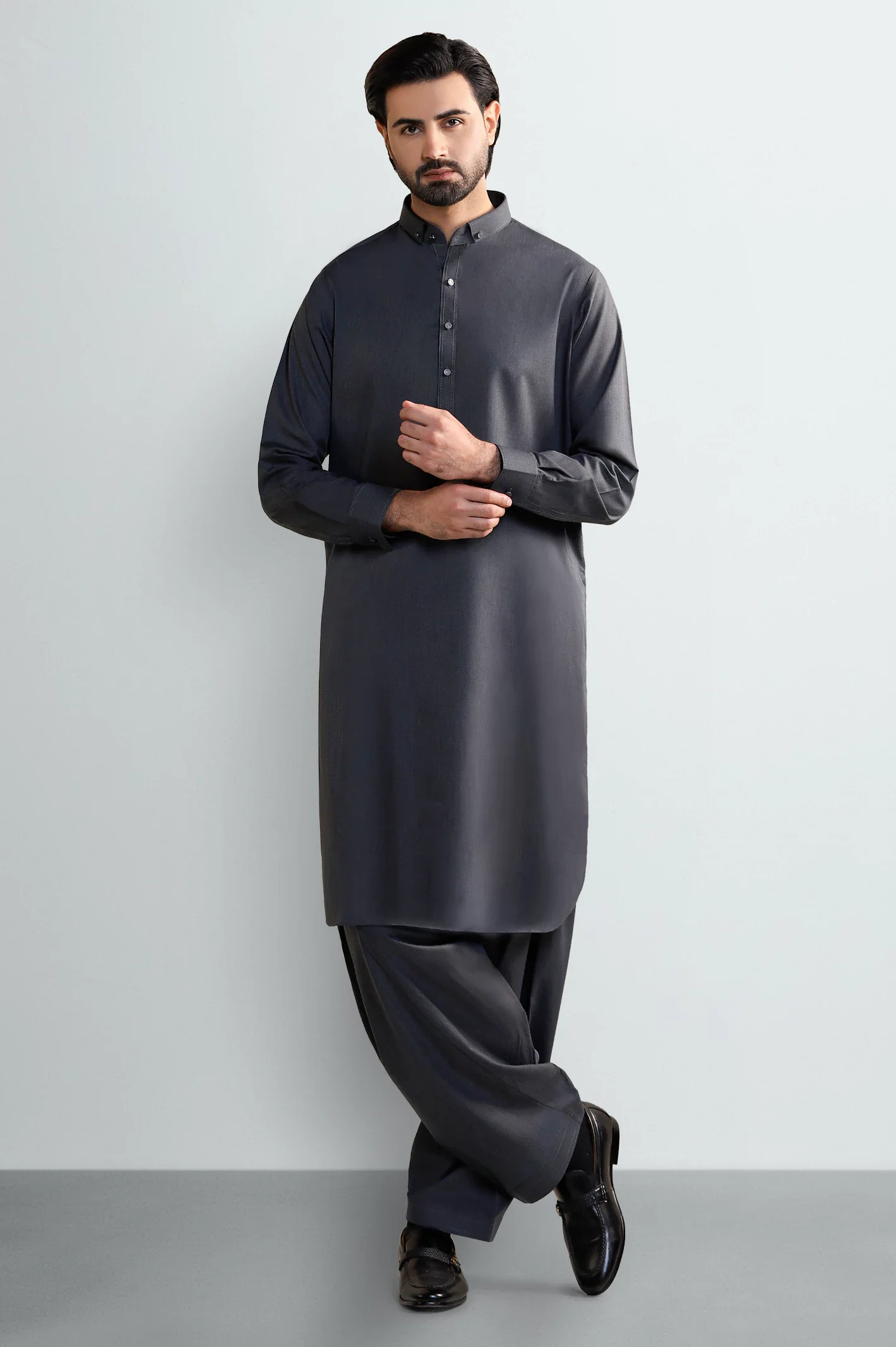 Dark Blue Wash & Wear Shalwar Kameez - Image 2