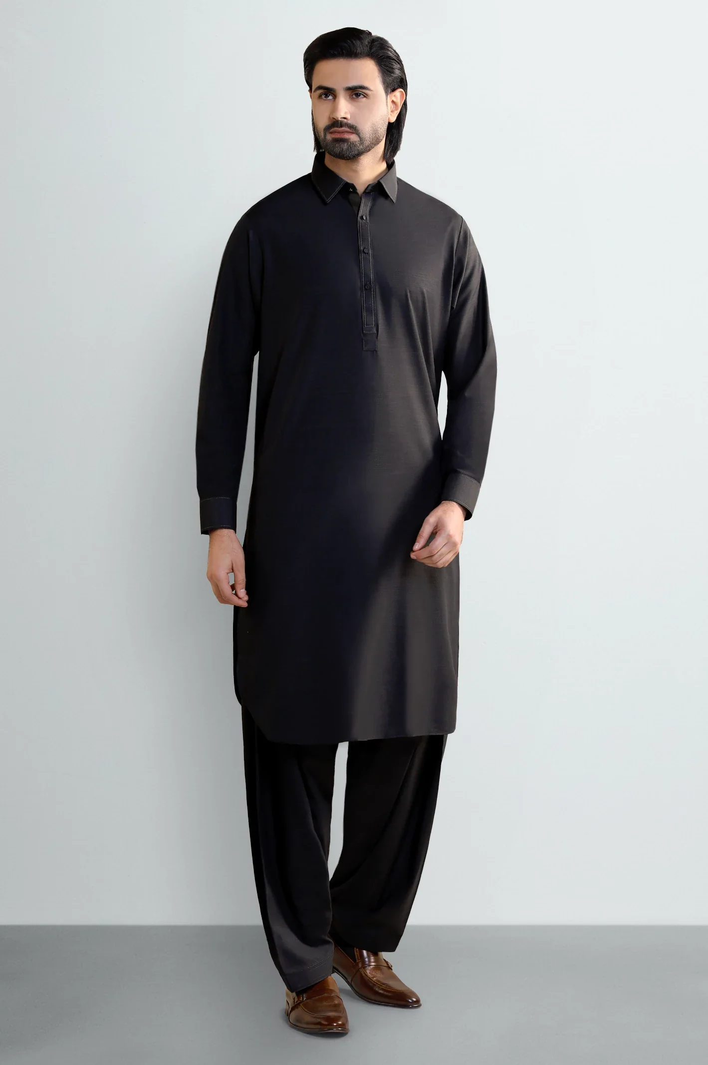Black Wash & Wear Shalwar Kameez - Image 2
