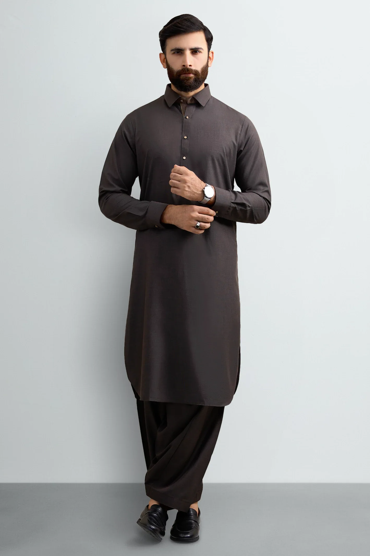 Dark Brown Wash & Wear Shalwar Kameez - Image 2