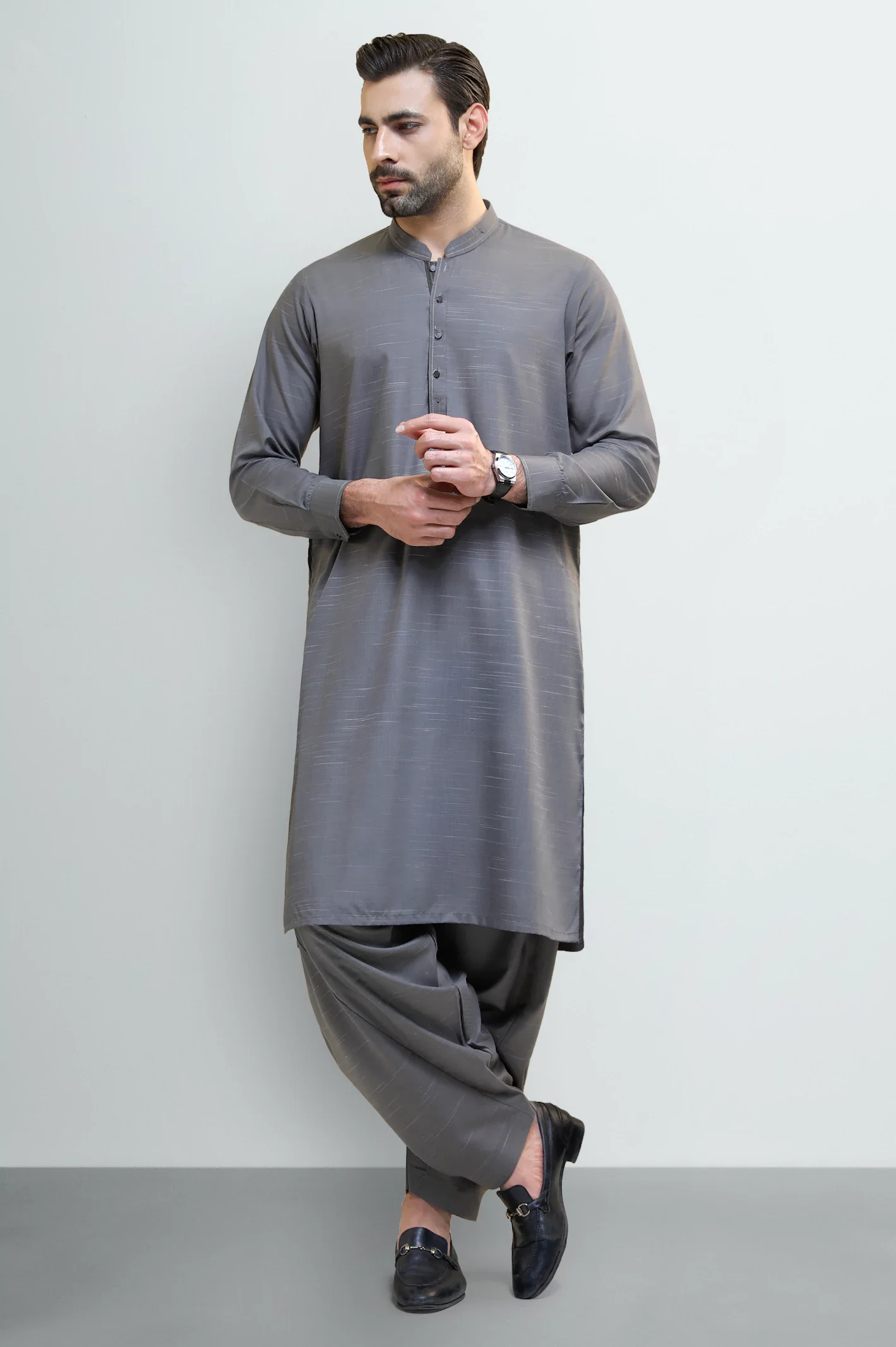 Dark Brown Wash & Wear Shalwar Kameez - Image 2