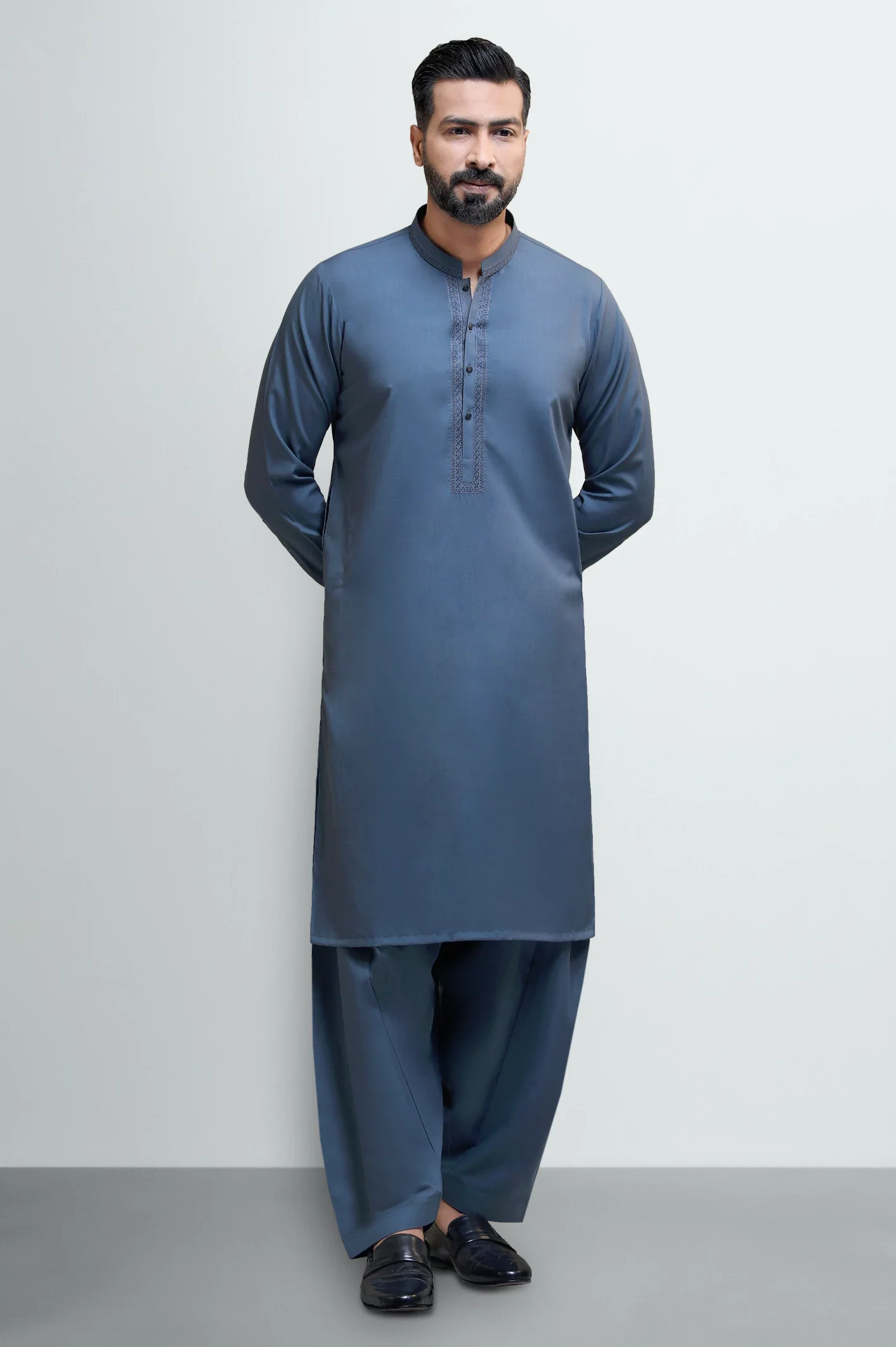 Grey Wash & Wear Shalwar Kameez - Image 2
