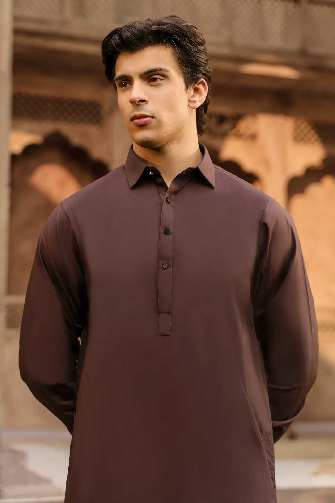 Dark Brown Wash & Wear Shalwar Kameez