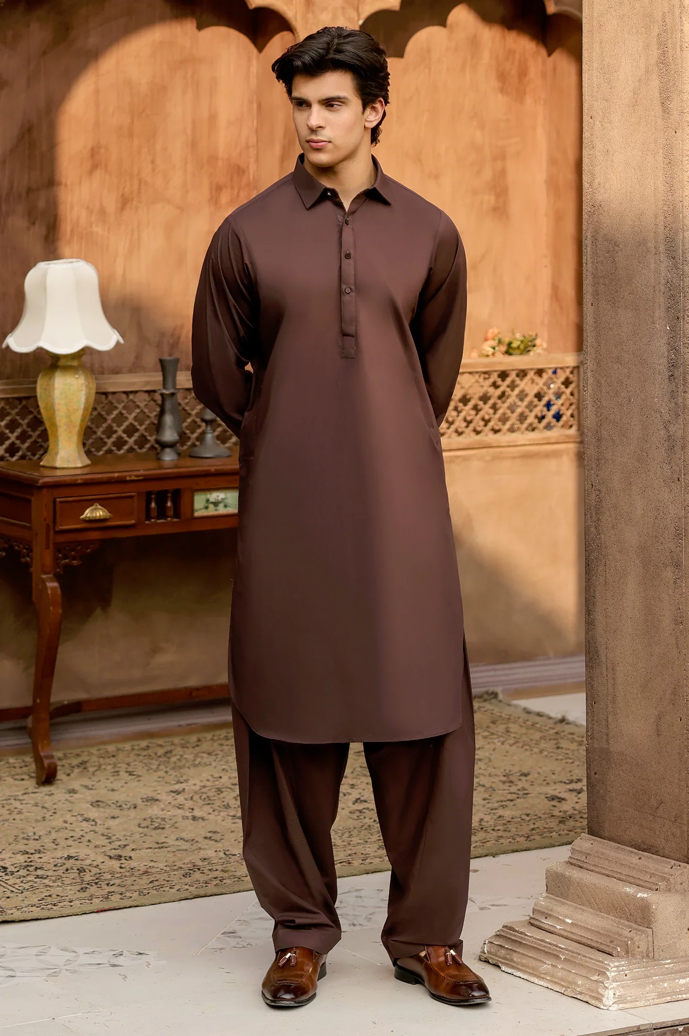 Dark Brown Wash & Wear Shalwar Kameez - Image 2