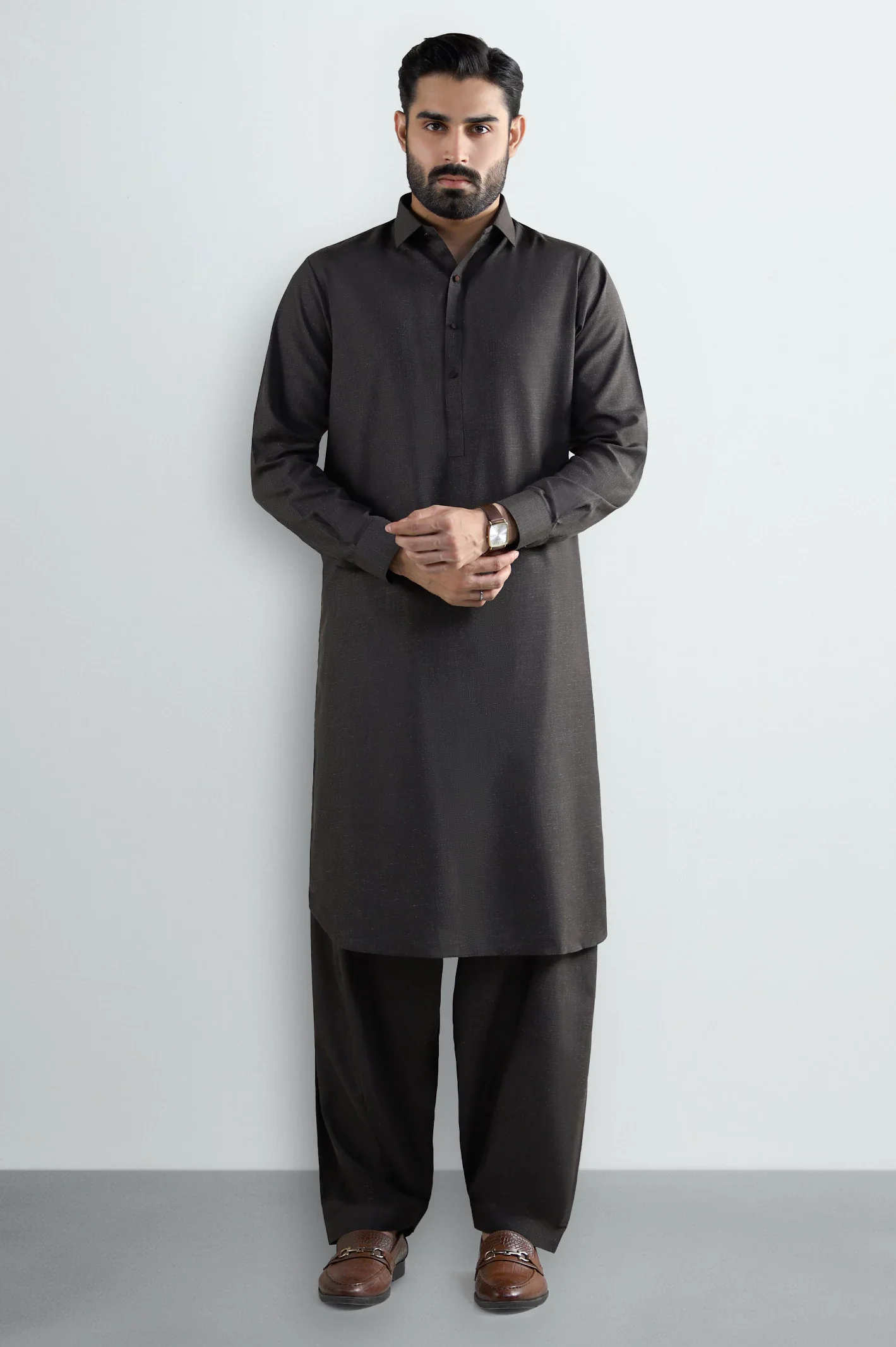 Dark Brown Wash & Wear Shalwar Kameez - Image 2