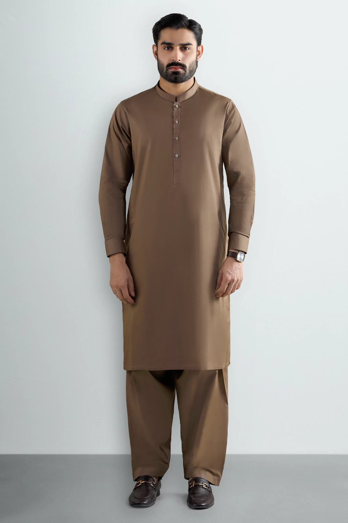 Brown Cotton Shalwar Kameez - Image 2