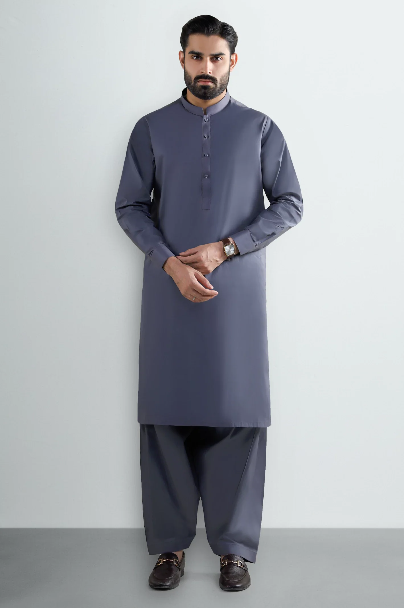 Dark Grey Cotton Shalwar Kameez - Image 2
