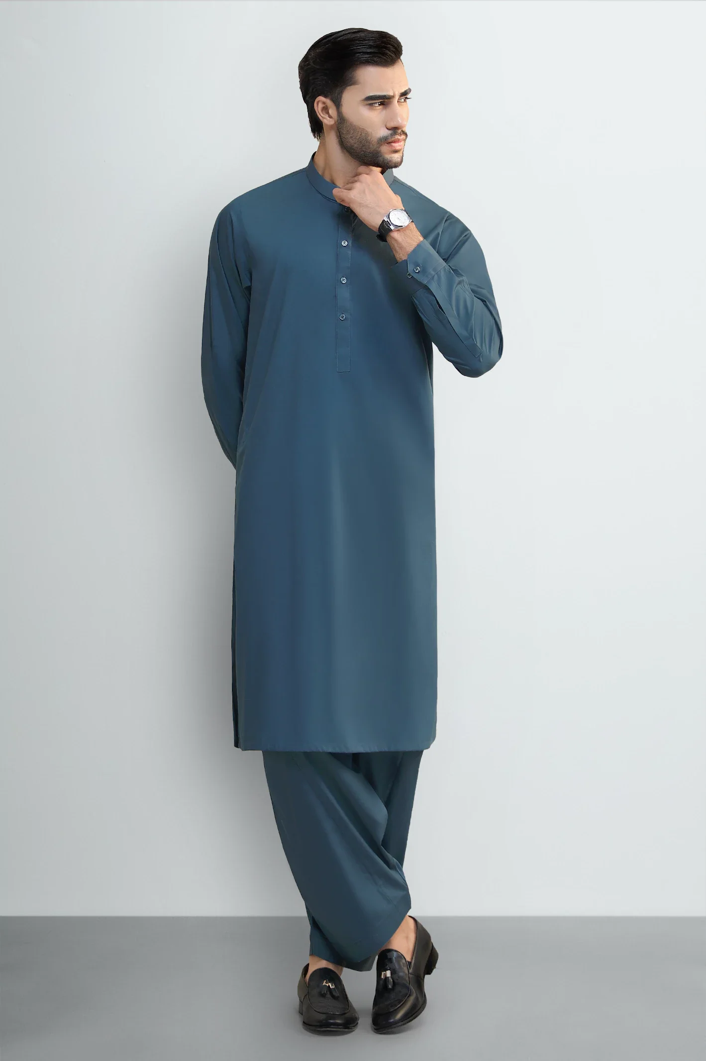Bottle Green Cotton Shalwar Kameez - Image 2