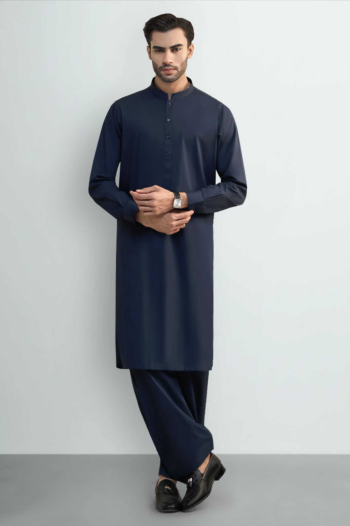 Navy Blue Cotton Shalwar Kameez - Image 2