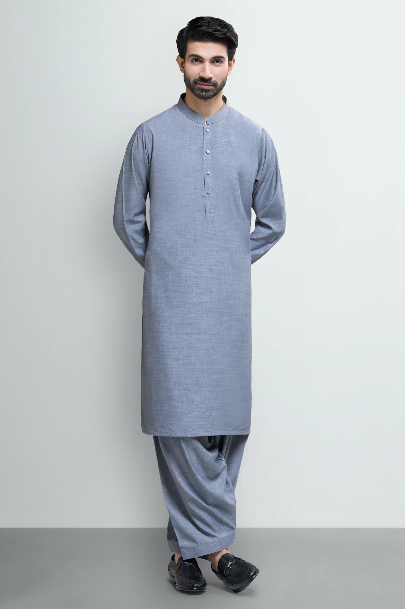 Ash Grey Wash & Wear Shalwar Kameez - Image 2