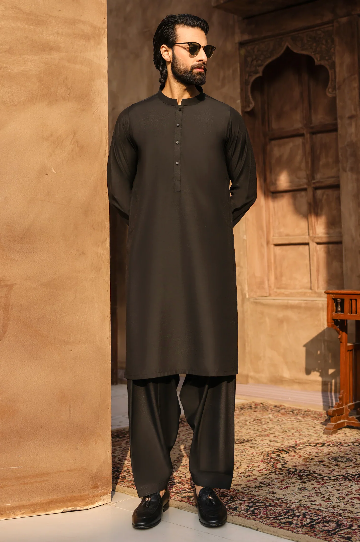 Black Wash & Wear Shalwar Kameez - Image 2