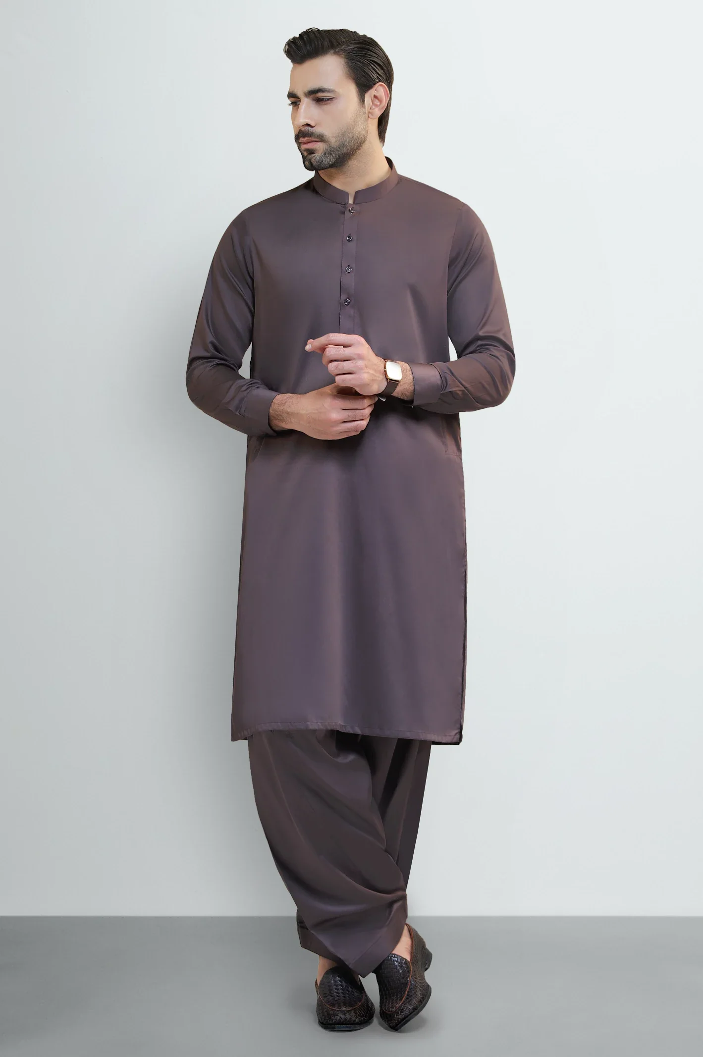Coffee Brown Cotton Shalwar Kameez - Image 2