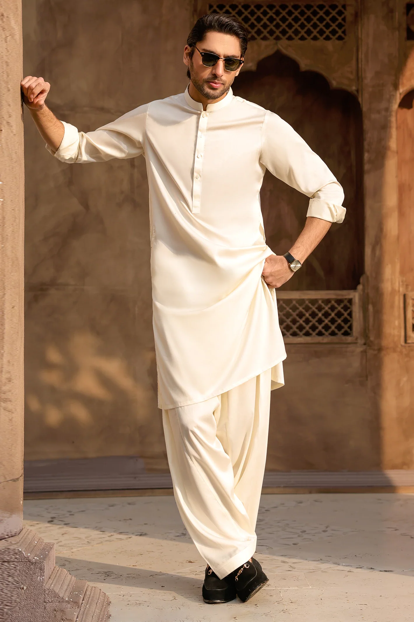 Cream Cotton Shalwar Kameez - Image 2