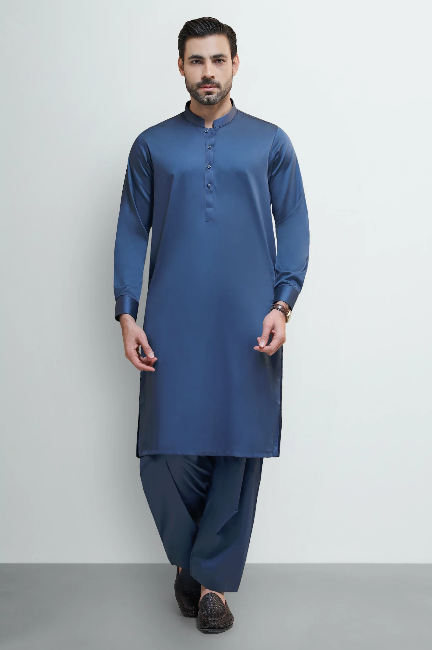Dark Blue Cotton Shalwar Kameez - Image 2