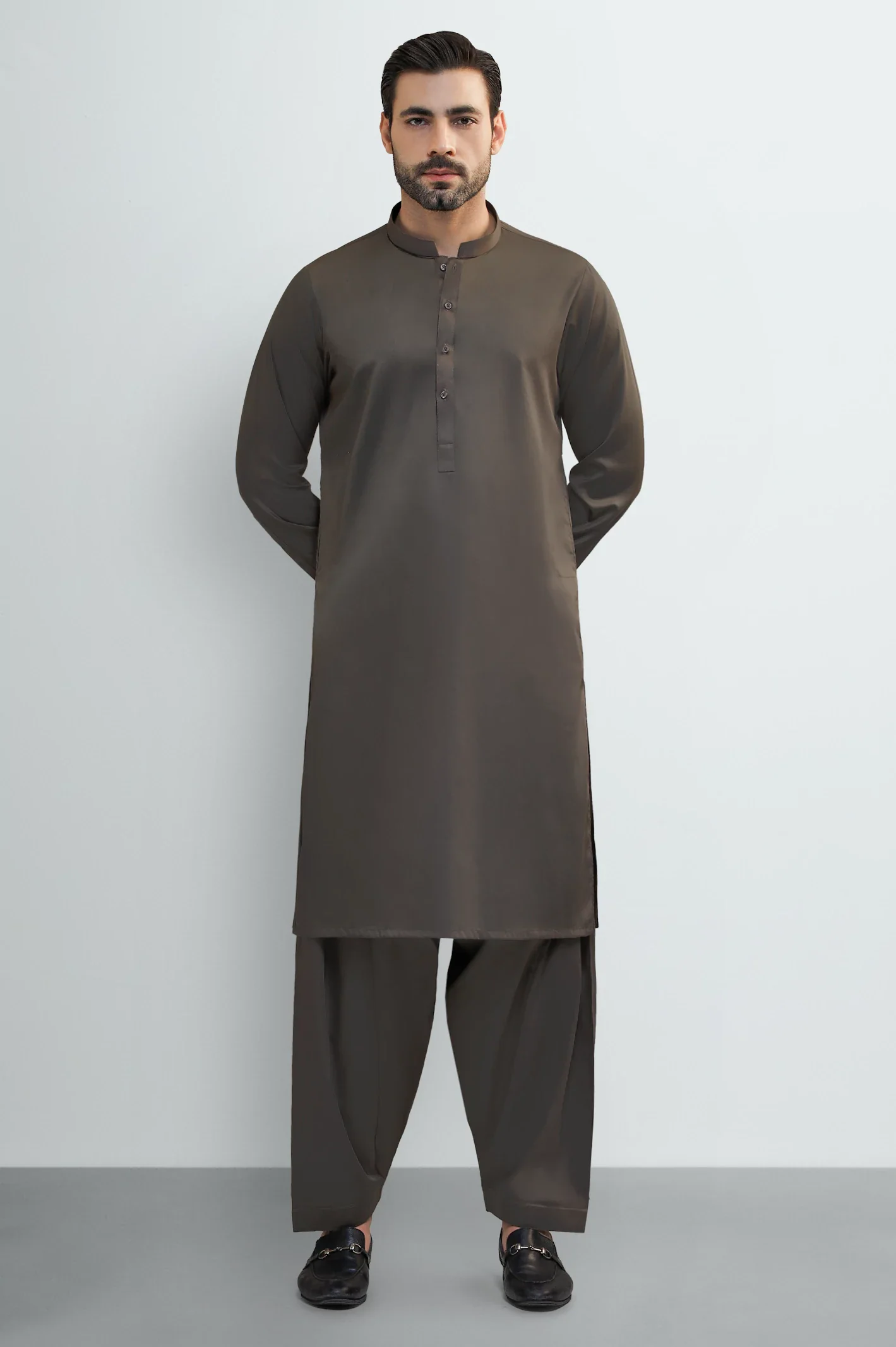 Dark Brown Cotton Shalwar Kameez - Image 2