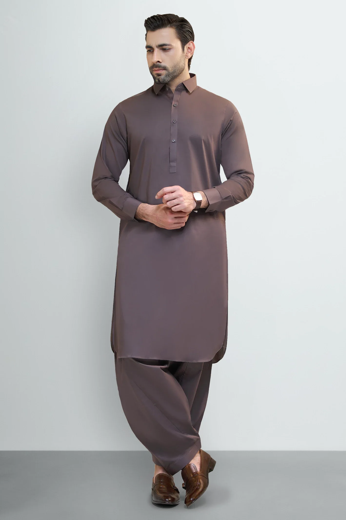 Coffee Brown Cotton Shalwar Kameez - Image 2