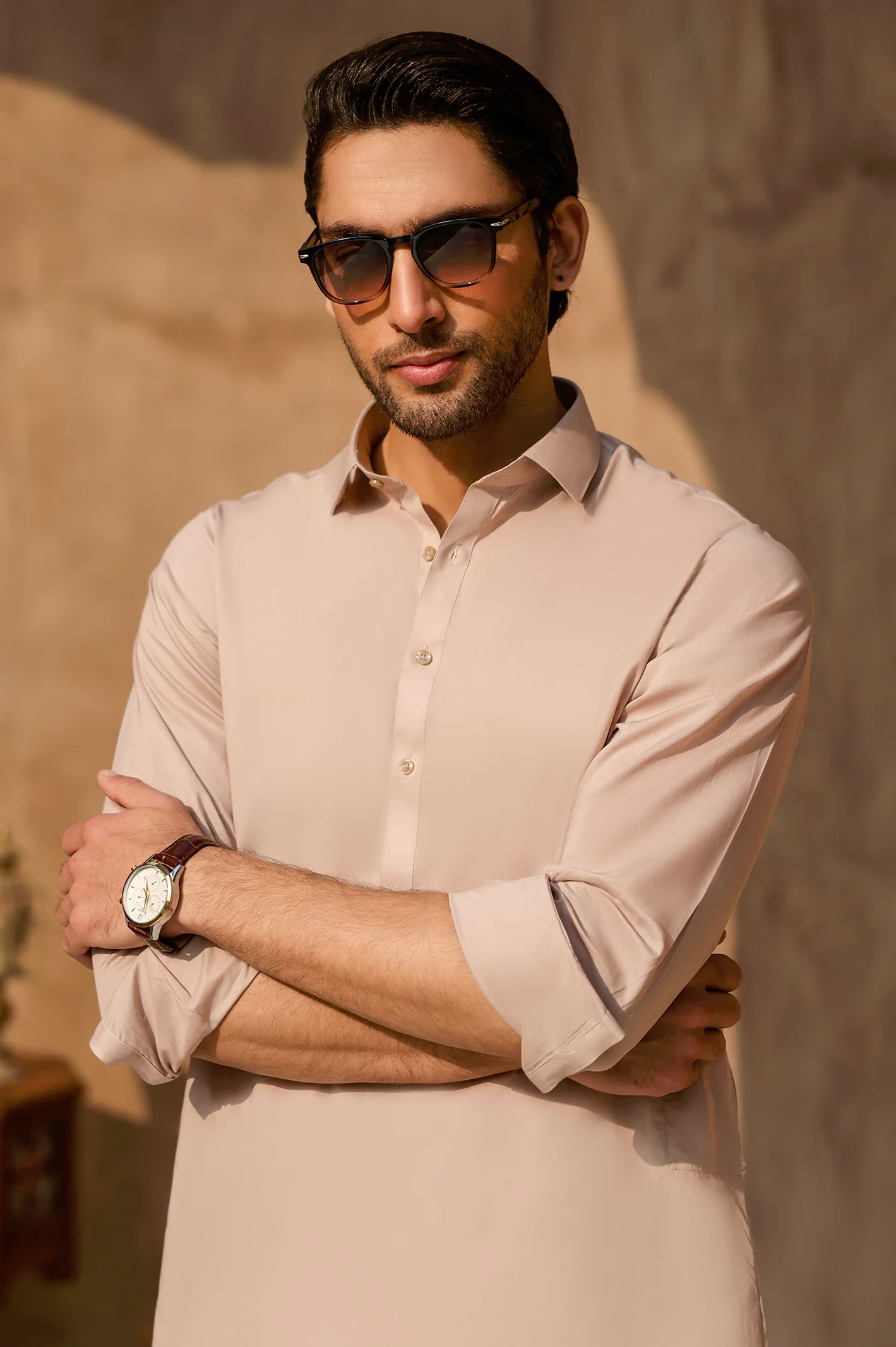 Dark Beige Cotton Shalwar Kameez