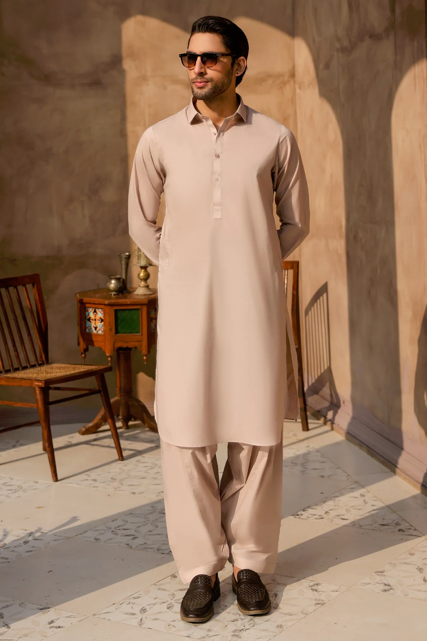 Dark Beige Cotton Shalwar Kameez - Image 2