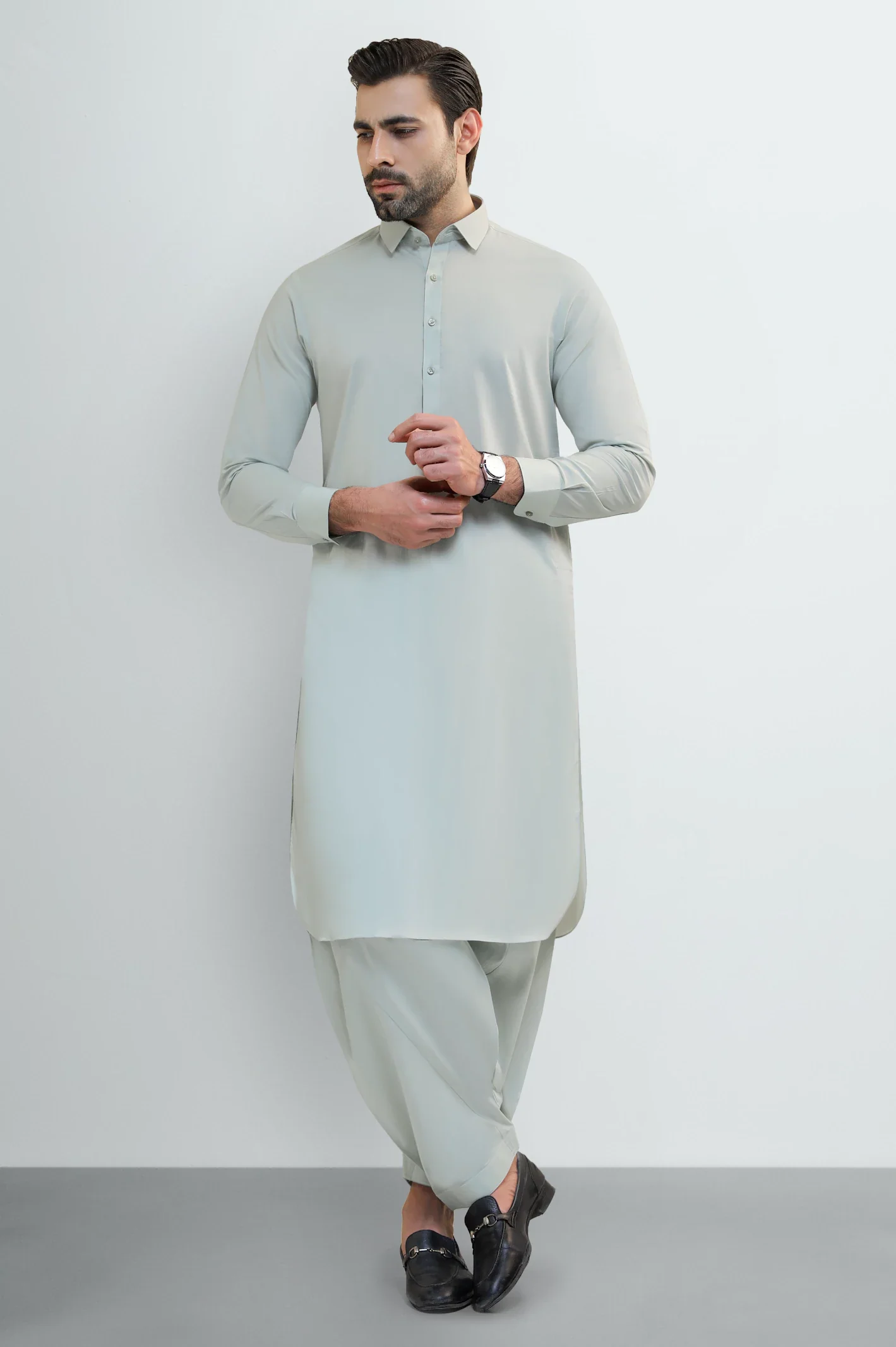 Light Green Cotton Shalwar Kameez - Image 2