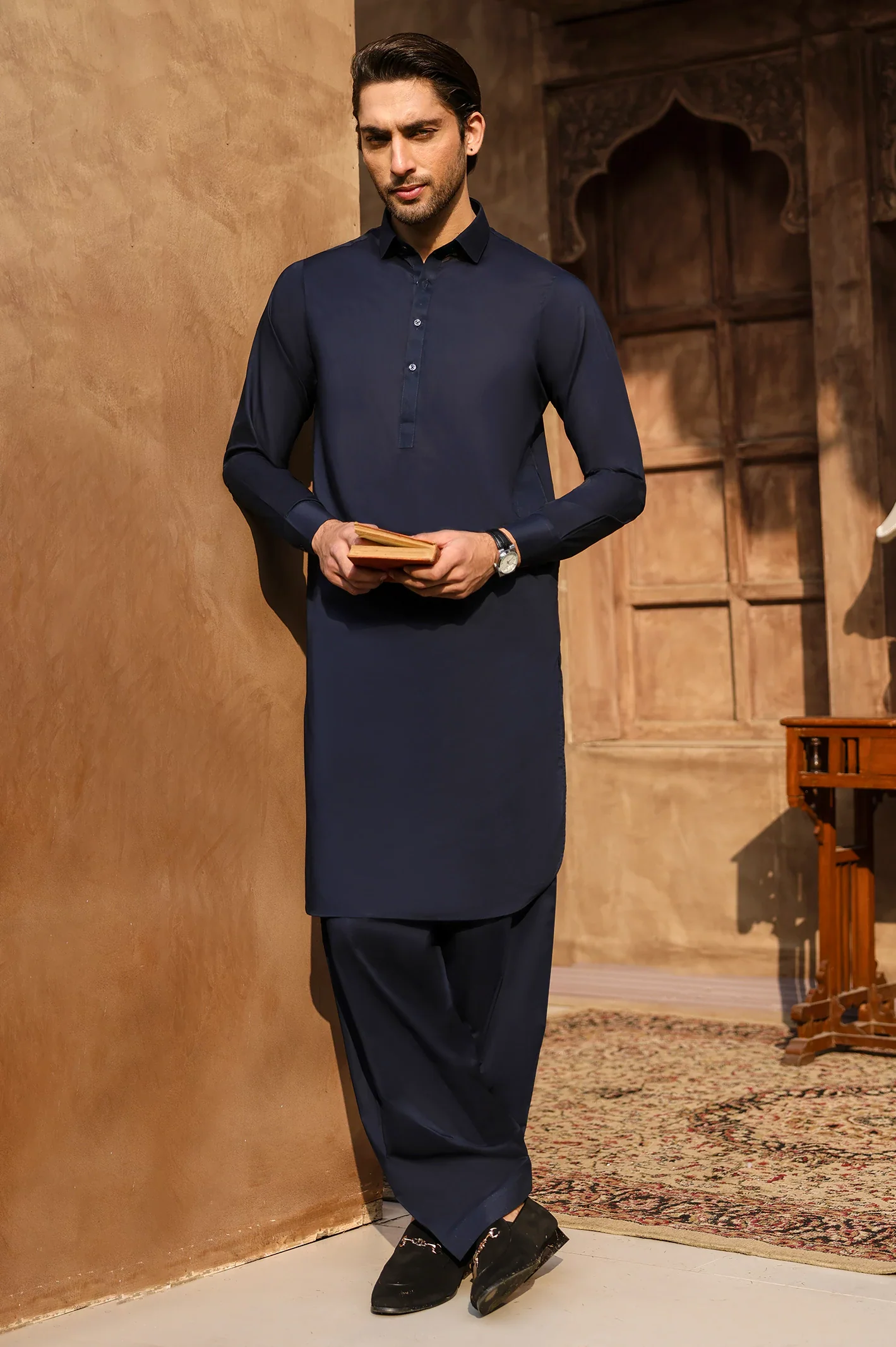 Navy Blue Cotton Shalwar Kameez - Image 2