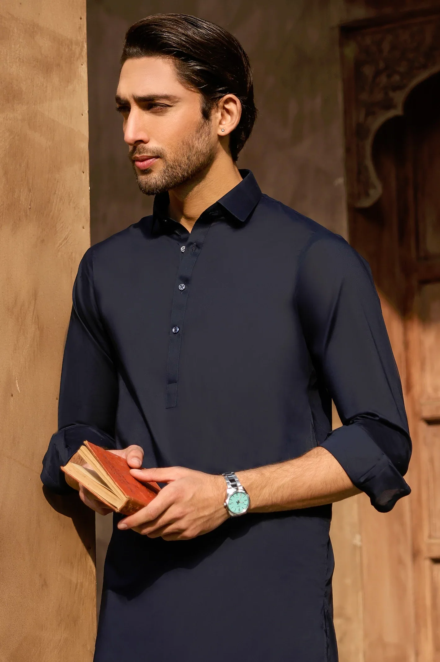 Navy Blue Cotton Shalwar Kameez - Image 3