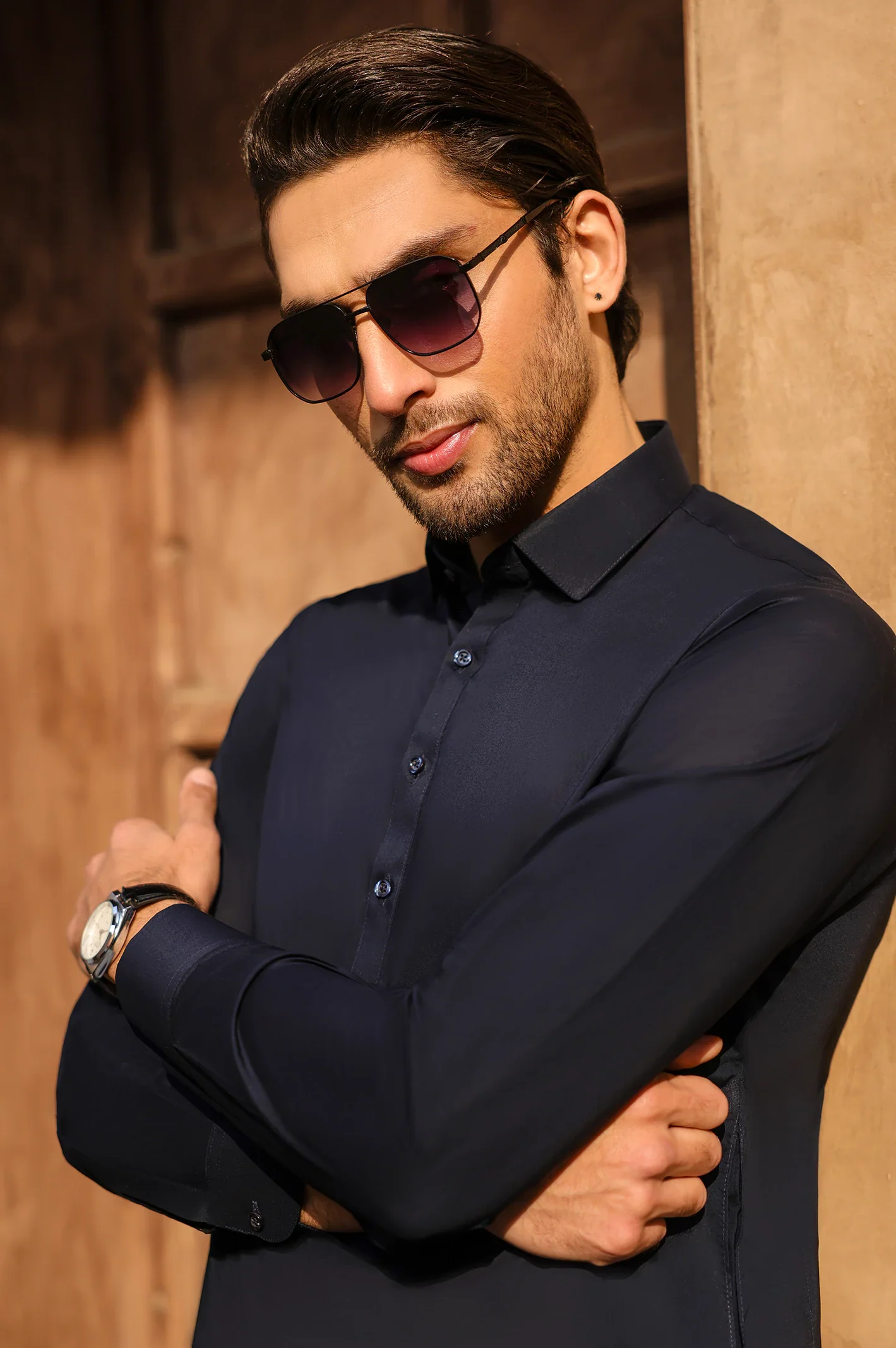 Navy Blue Cotton Shalwar Kameez - Image 4