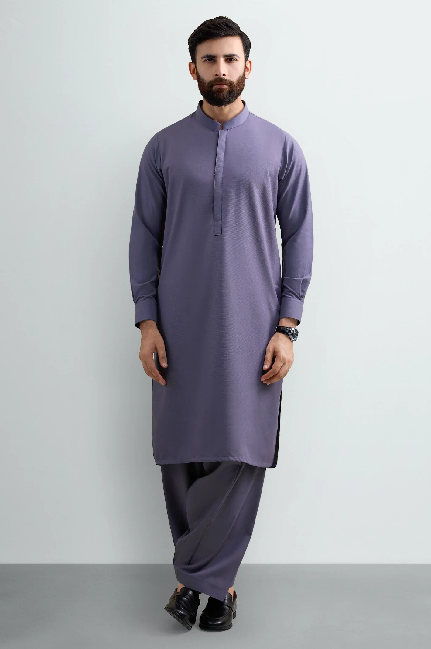 Grey Wash & Wear Shalwar Kameez - Image 2